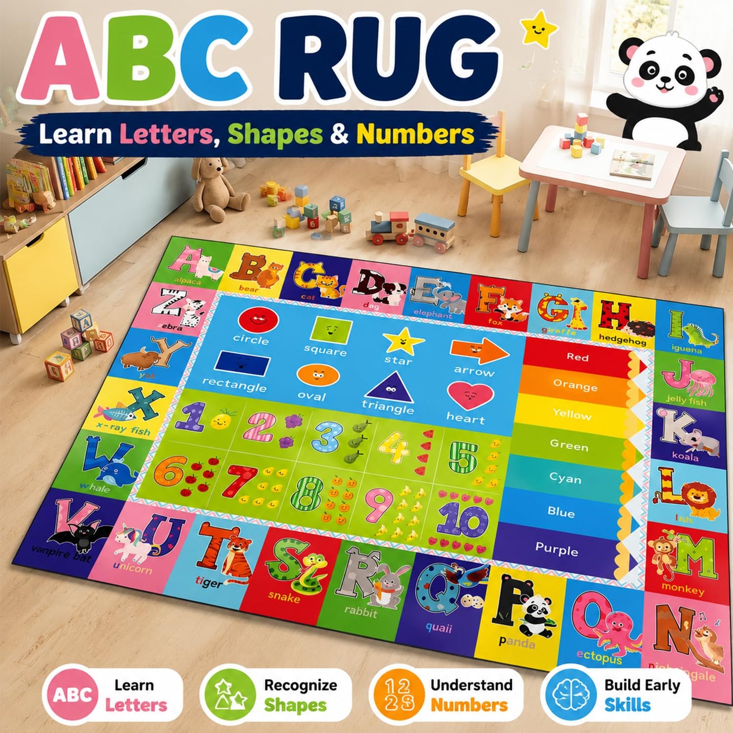 ABC Carpet,Kids Carpet for Playroom, Classroom Floor Play Mat for Kids,Preschool Rugs wtih ABC, Numbers, Animals, Extra Large Thick (78.7X59 Inch)