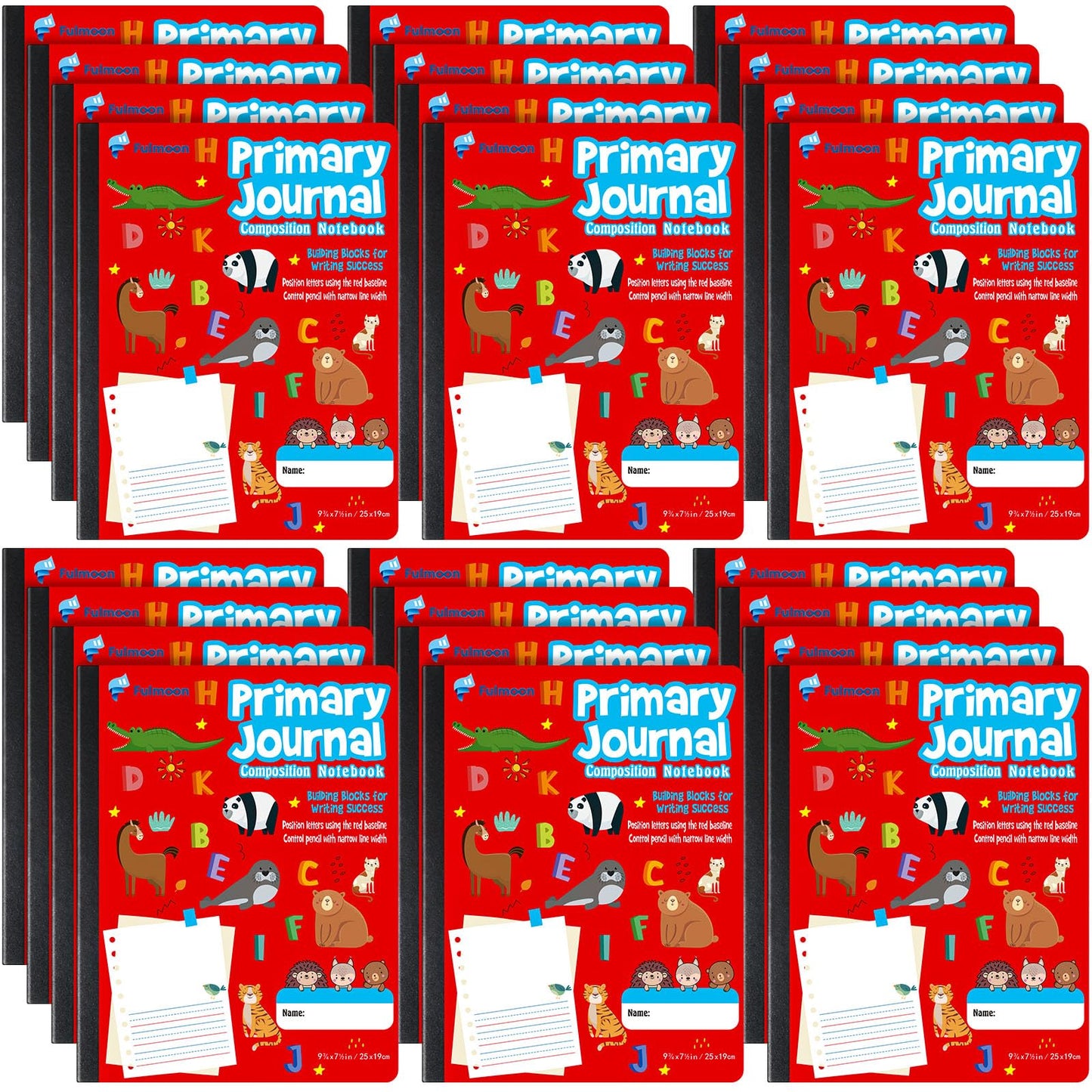 Fulmoon 24 Pcs Primary Composition Notebook K-2 with Picture Space Primary Journal Grades K-2 Draw and Write Journal Composition Book for Preschool Classroom, 80 Sheet (Red)