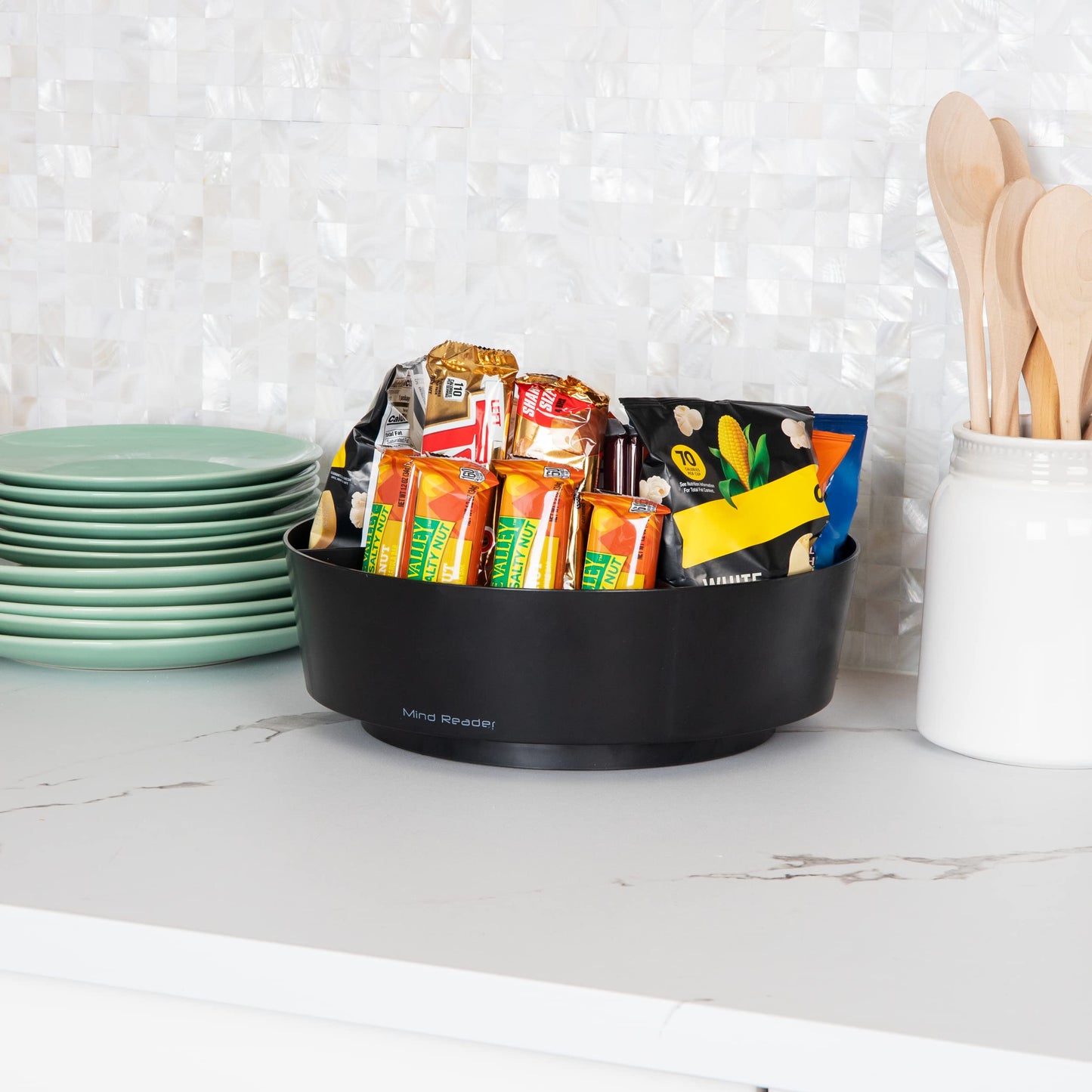 Mind Reader Snack Carousel, Countertop Organizer, Snack Tray, Condiment Holder, Breakroom, Kitchen, Black