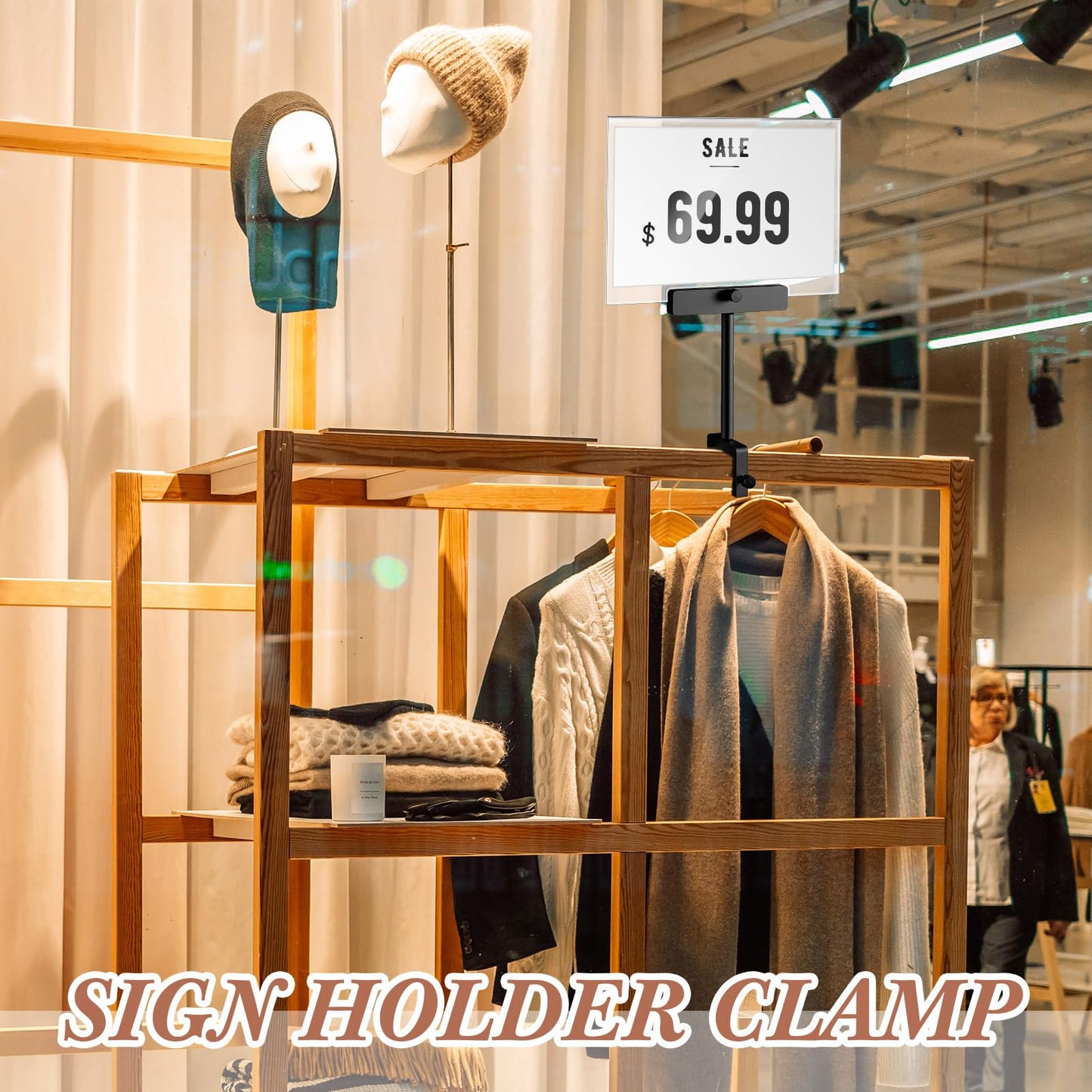 FoldTier 6 Set 5.5 x 7 Inch Clothing Rack Sign Holder Aluminum Alloy Retail Sign Holder with Clamp Acrylic Frame for Retail Stores Price Card Display(Black)
