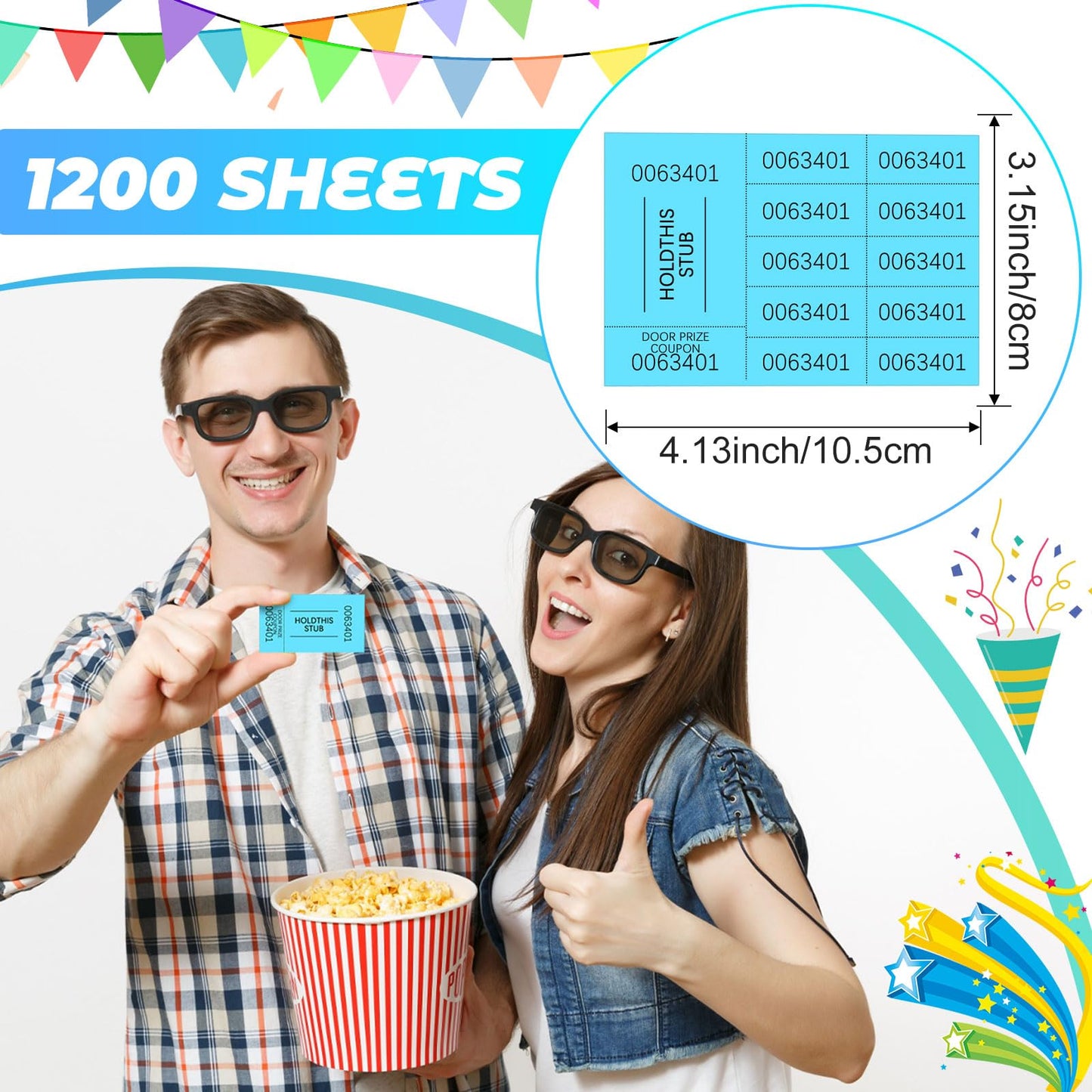 Kosiz 1200 Sheets Raffle Tickets Chinese Auction Tickets with 10 Bid Numbers Per Sheet Basket for Events Raffle Sheets or Silent Auction Classroom School Church Events, Lake Blue
