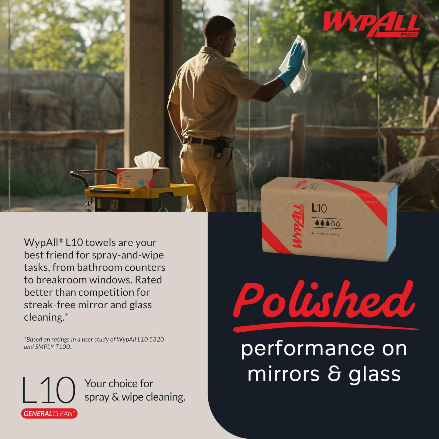 WypAll GeneralClean L10 Cloths Light Cleaning Wipes (05123), Windshield Towels, Bulk Paper Wipers, Blue (10 Packs of 224 Sheets, 2,240 Sheet Total)