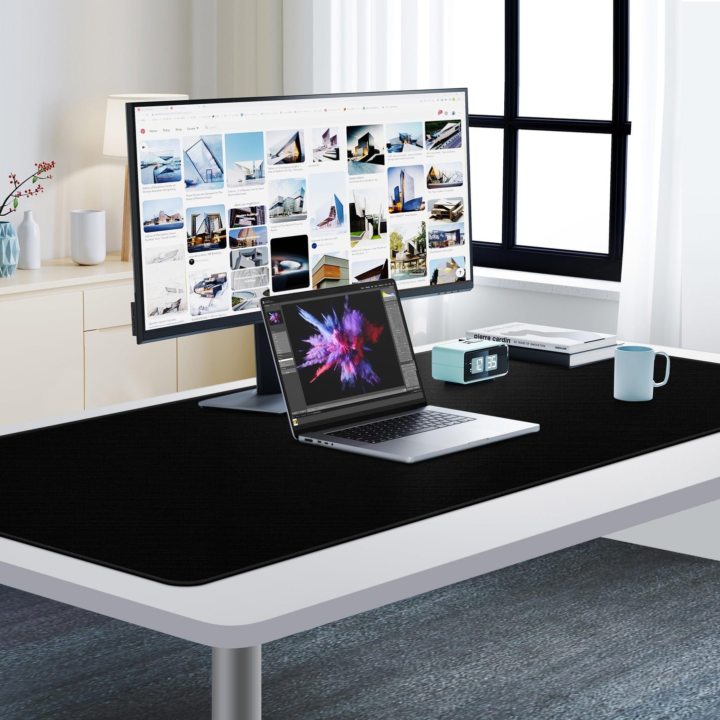 Cacoy 55" x 24" Extended Gaming Mouse Pad, XXL Large Mousepad for Full Desk, Oversized PC Computer Mouse Mat with Smooth Tracking Surface and Stitched Edge, Non-slip Rubber Base Office Desk Mat, Black