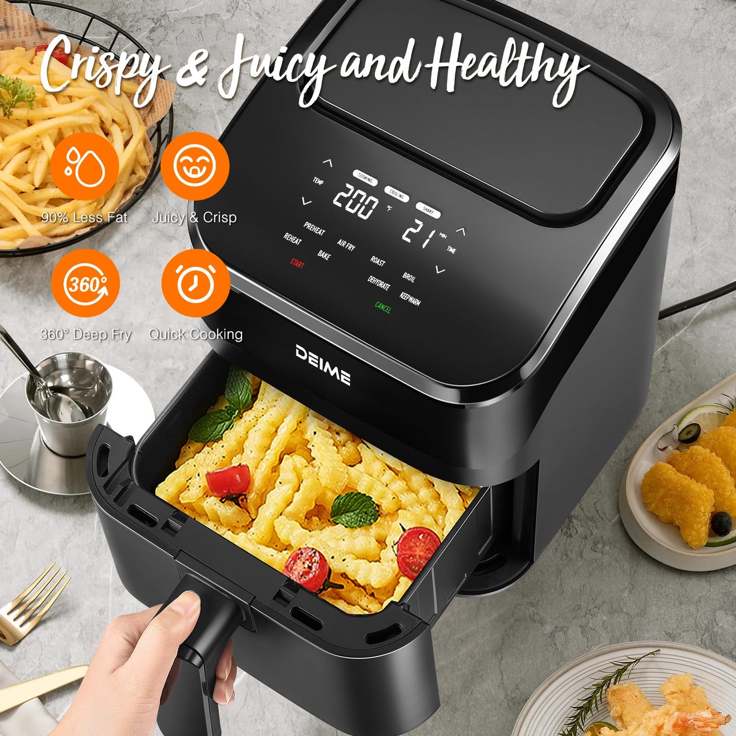 DEIME Air Fryer 3 Qt, Small Airfryer Digital Space Saving Compact, Bake, Reheat, Roasts for Quick Easy Meals, Mini Compact & Quiet, Nonstick & Dishwasher Safe Basket (Black-4.5QT)