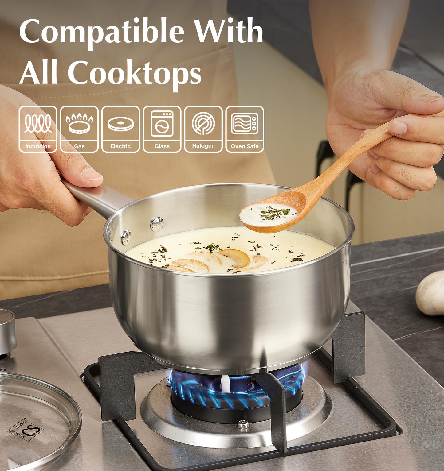 KOCH SYSTEME CS Stainless Steel Saucepan Set, 1QT & 2QT & 3QT Sauce Pan, Premium 18/10 Steel Sauce Pan Set, Induction Saucepans, Stainless Steel Pot Set 6 Piece, Easy to Clean, Oven Safe