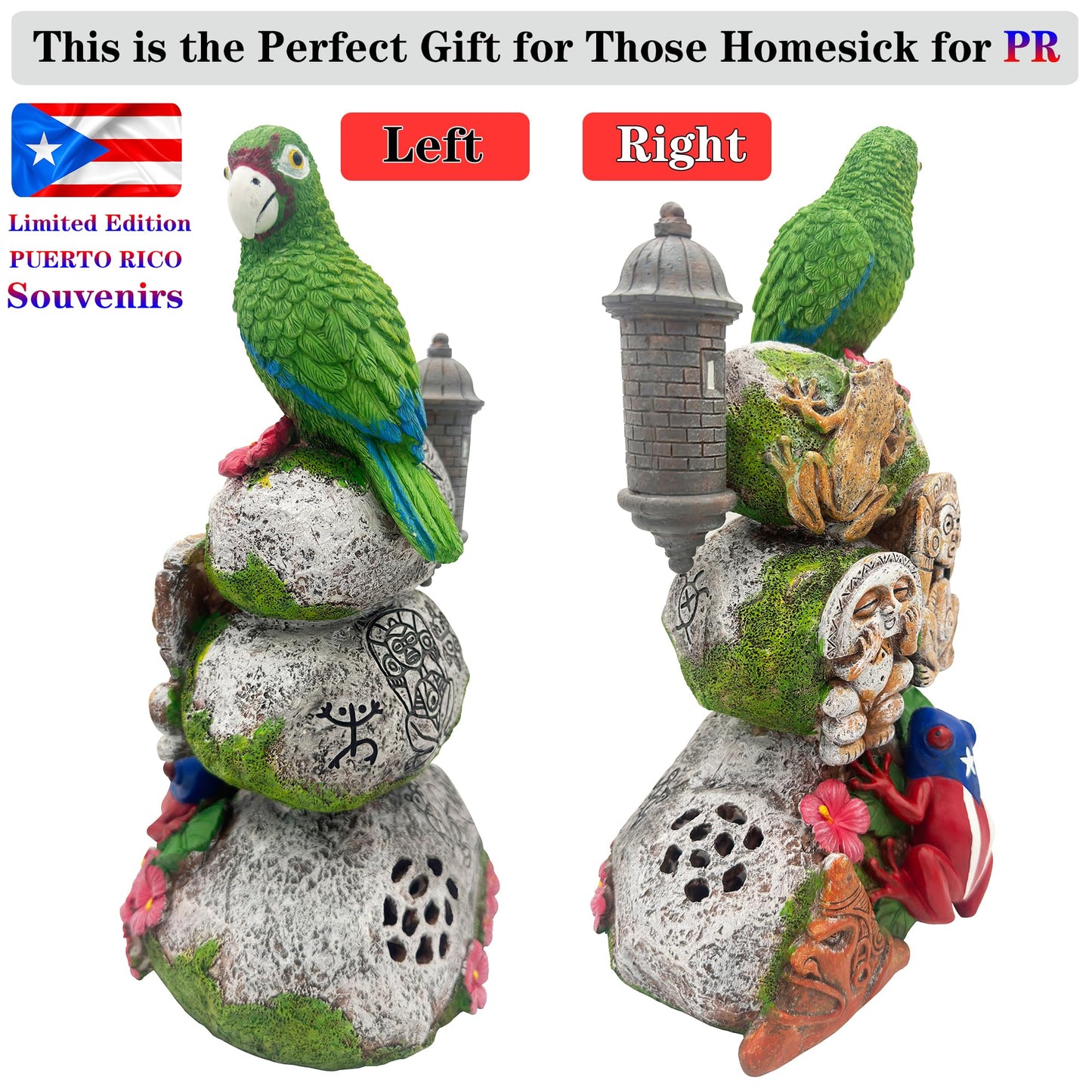 JULYSVE Limited Edition Puerto Rico Souvenirs, Puerto Rican Souvenir with Coqui Sound, Boricua Themed Taíno Zemis Atabey, Yúcahu, Moon Goddess, Puerto Rican Parrot & Old San Juan Garita Morr Taino Art