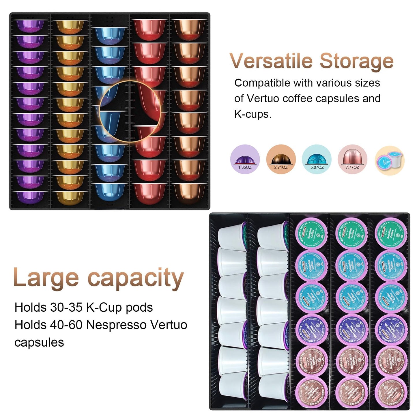 OUTIOE Coffee Pod Drawer Organizer with Tempered Glass Lid (Transparent Glass)