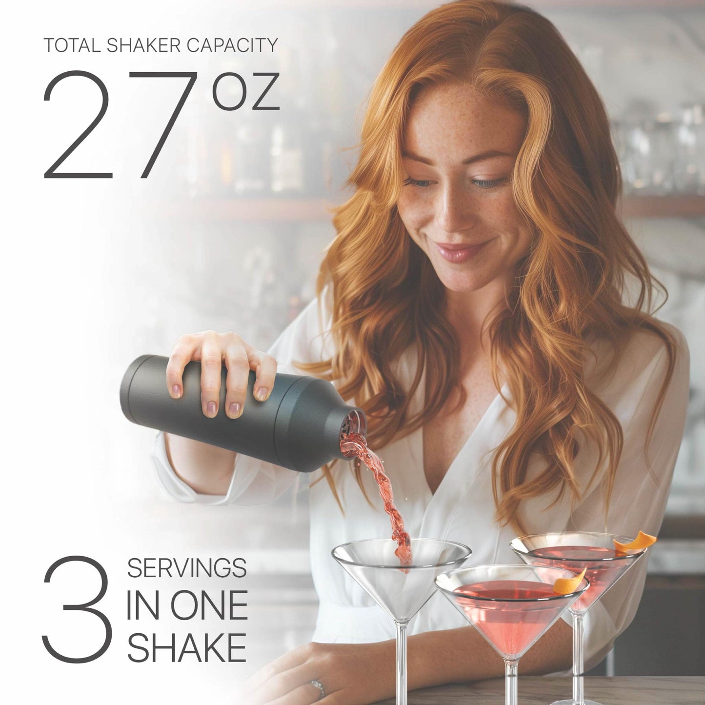 BARE BARREL Insulated Cocktail Shaker Set | Double Wall Stainless Steel | Martini Shaker for Home Bar Bartending | Built-in Drink Measure System & Strainer, Travel Bag, Recipes | Gift Set (Dark Black)