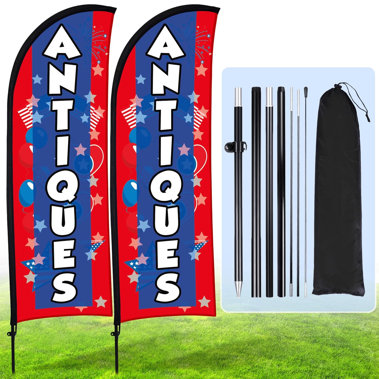 Buryeah 2 Sets Antiques Feather Flag with Pole Kit and Ground Stake 8ft Advertising Sign Banner Swooper Flag with Ground Stake and Portable Bag for Business Outside Event