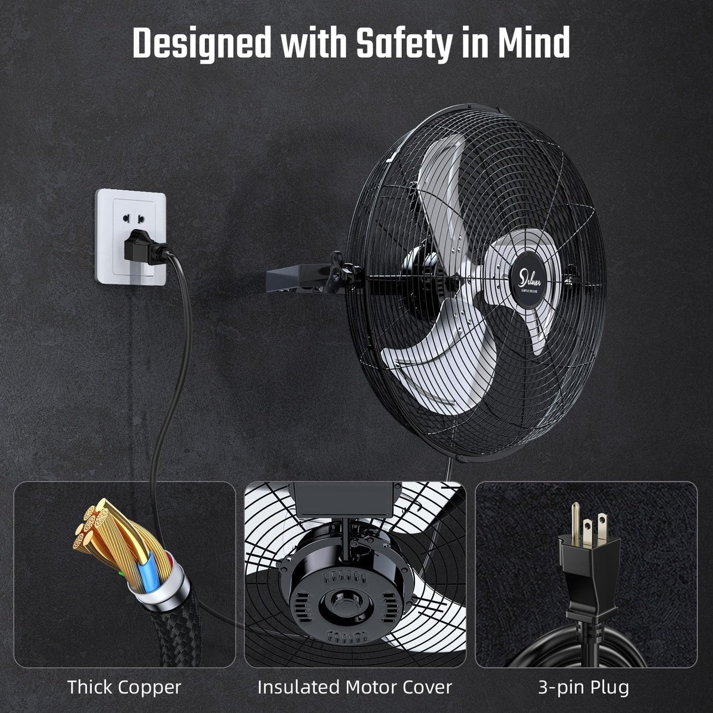Simple Deluxe 18 Inch Industrial Wall Mount Fan, Max 4200 CFM 3 Speed Commercial Ventilation Metal Fan for Warehouse, Greenhouse, Workshop, Patio, Factory and Basement - High Velocity Black