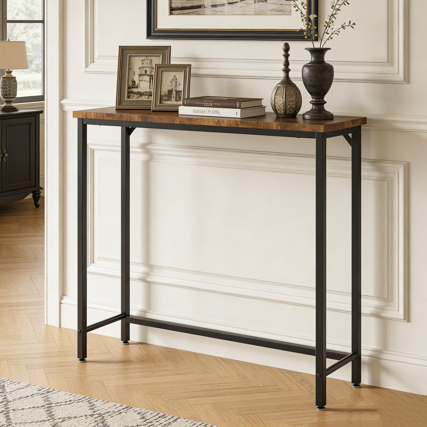 Tujurich Narrow Entryway Console Table & Sofa Side Table - Industrial Hallway Table for Small Spaces, Behind Couch Table, Multi-Functional Living Room Bedroom Office,Brown, 29.5" x 9.4" x 29.5"