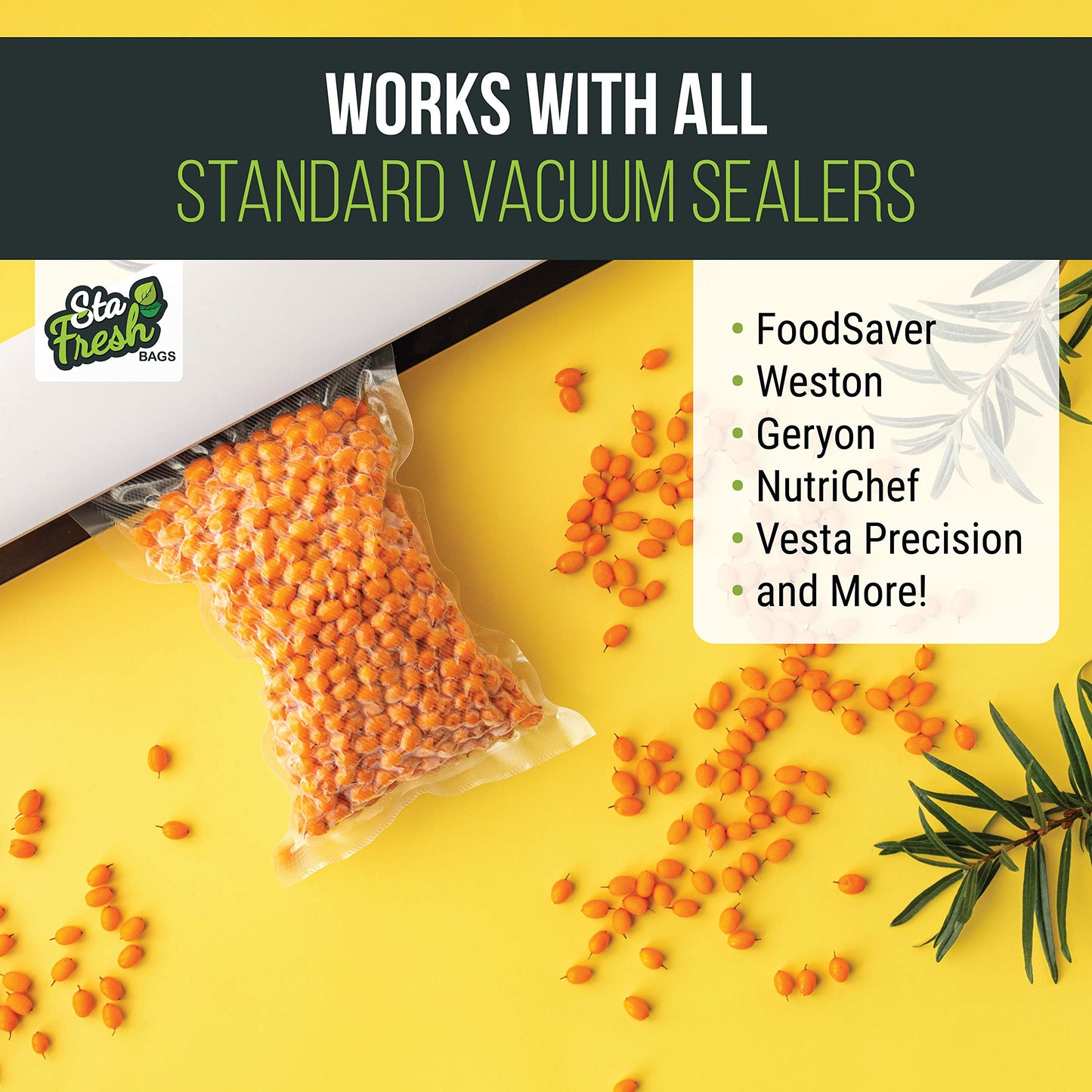 Sta Fresh Vacuum Sealer Bags, 10 inch x 14 inch, Gallon Size, 3.5mil Thick, Bulk Food Saver Storage, Sous Vide Cooking, Freezer Bag, USA Made, 10x14, 100 Count