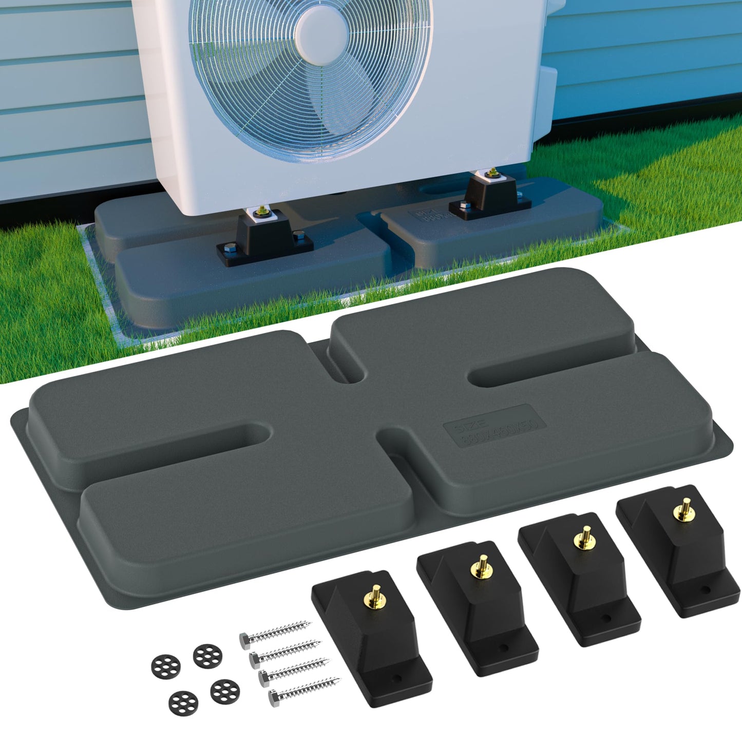 Toutgood Mini Split Pad for Condenser: Ground Base with Anti Vibration Paver Pads for HAVC Accessories-Rubber Isolation Mat for Air Conditioner Outdoor Units Minisplit Heat Pump Systems 34.6"x18.1"x2"