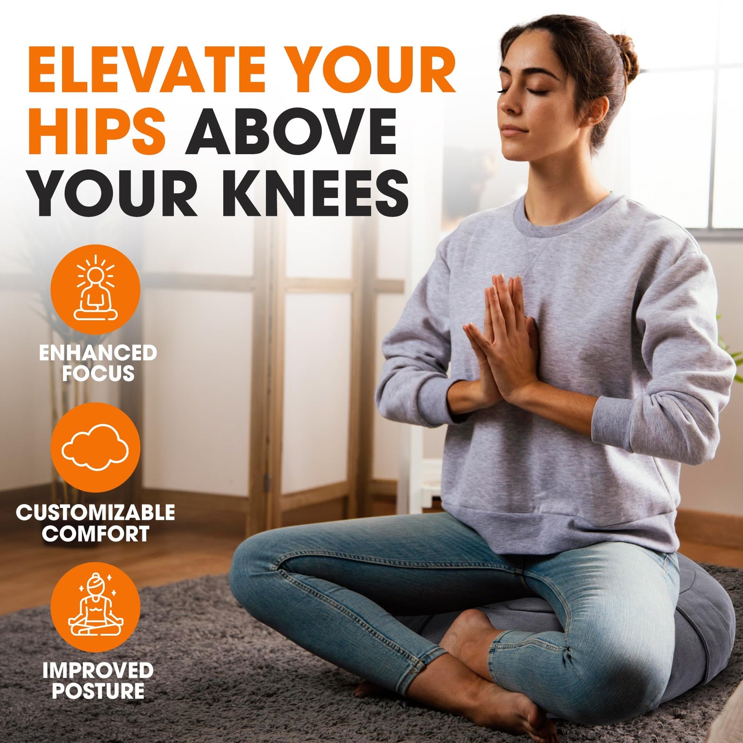 Cheer Collection Meditation Cushion - Ergonomic Floor Pillow, Yoga Pillow with Buckwheat Filling, Zafu Meditation Cushion, Comfort & Meditation Posture Support