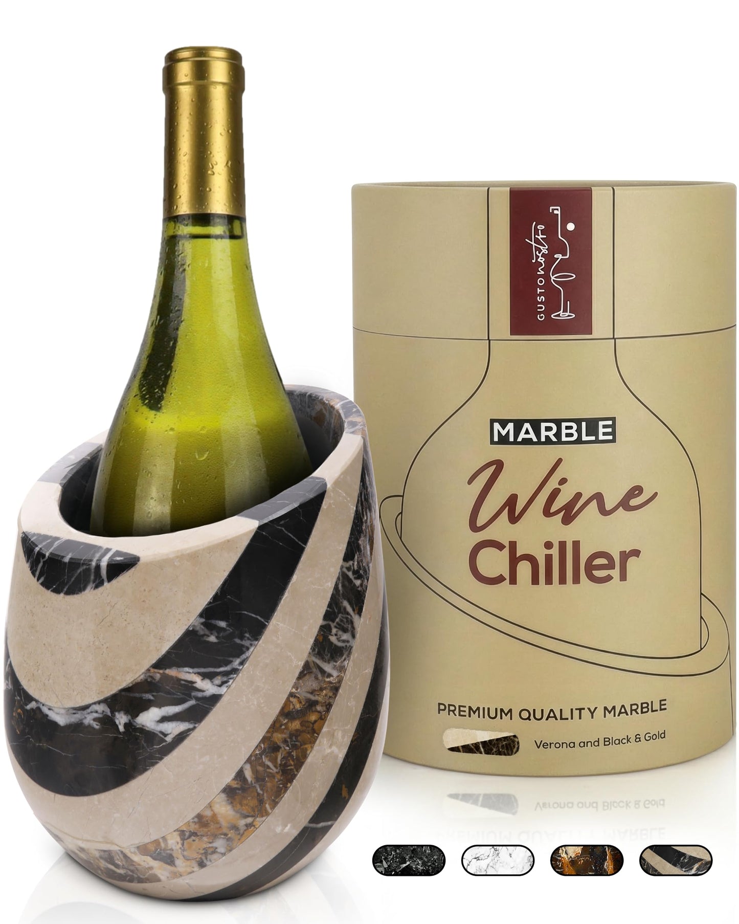 Gusto Nostro Marble Wine Chiller Bucket - 750ml Wine Bottle Cooler and Champagne Chiller for Party, Kitchen, Bar Cart Decor to Chill & Keep Bottles Cold - With Unique Wine Lovers Gift Box