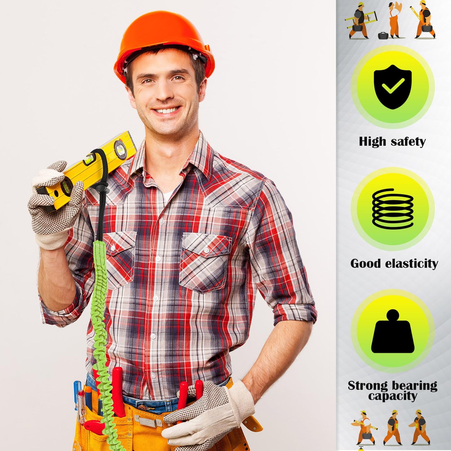 12 Pack Tool Lanyard with Single Metal Buckle and Adjustable Loop End, Standard Length, Maximum Weight Limit 8KG/ 17.6lb, with Aluminum Screw Lock, Retractable Shock Cord Stopper (Green)