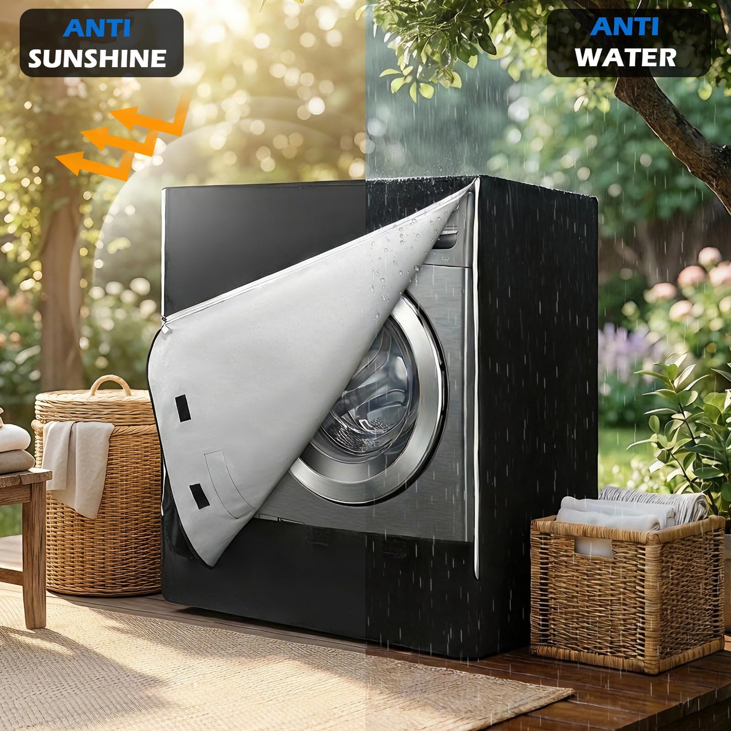 2 Pack Waterproof Washer and Dryer Covers with Durable Zipper 27"W X 33"D X 39"H Large Heavy Duty Washing Machine Cover for Top Load & Outside Use, Black