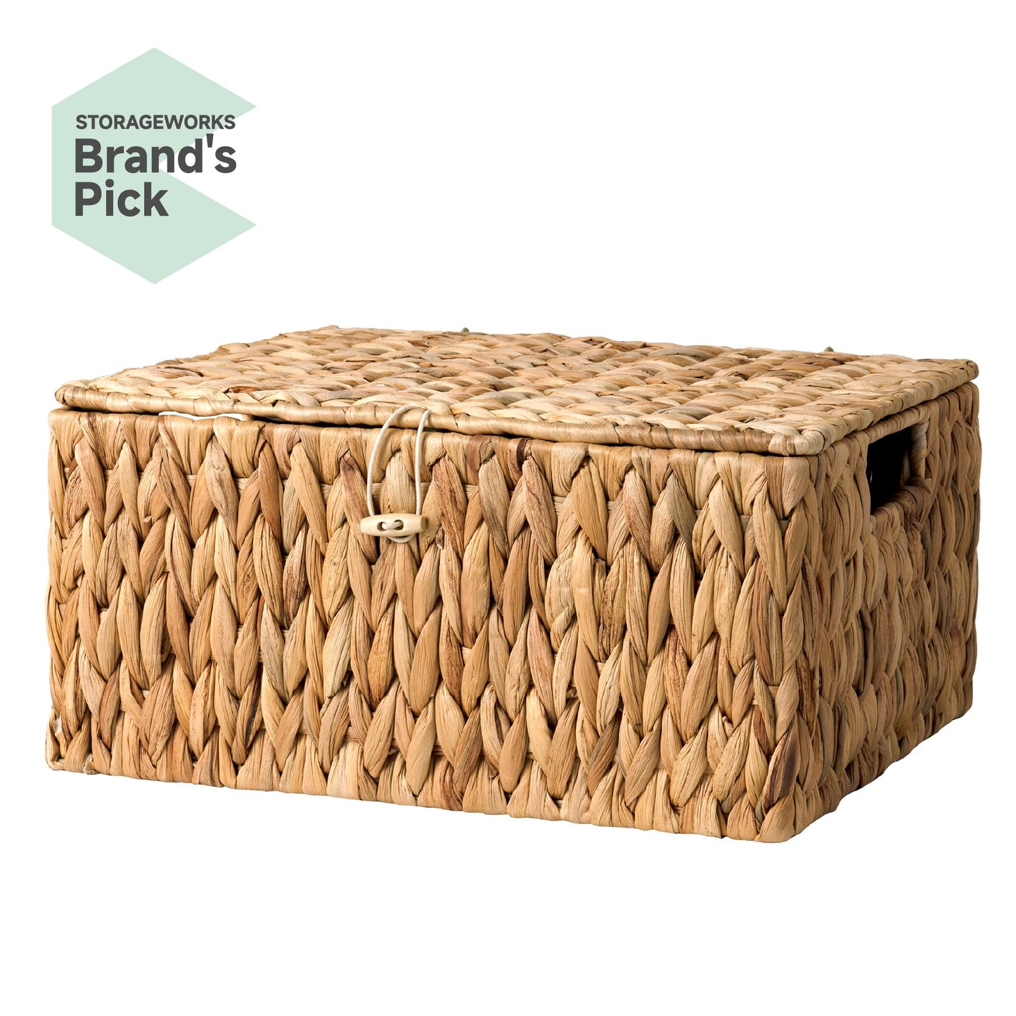 StorageWorks Large Water Hyacinth Baskets for Organizing, Wicker Basket with Lid for Shelves, Storage Basket with Lid and Built-in Handles, 1 Pack