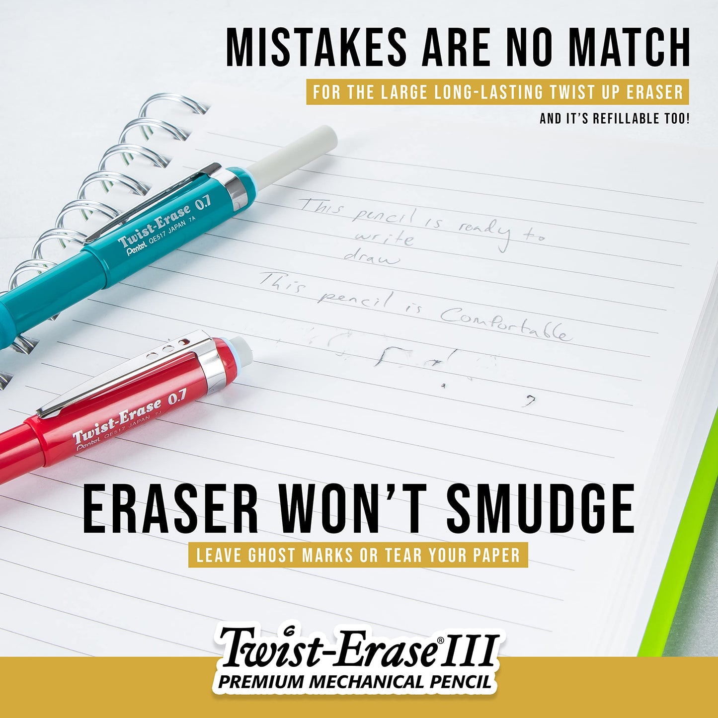 Pentel Twist-Erase III Mechanical Pencil, (0.5mm), Black Barrel, 12 Pack (QE515A)