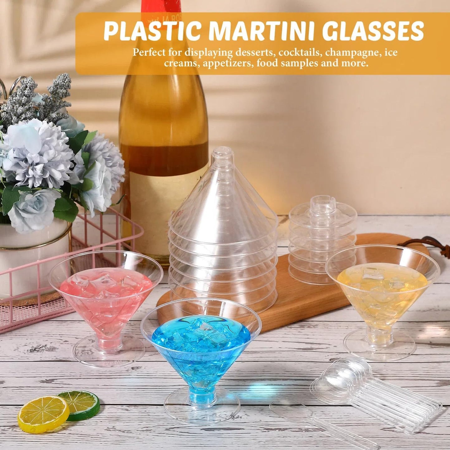 Yinkin 150 Pcs Plastic Martini Glasses Disposable Clear Cocktail Dessert Parfait Glasses Unbreakable Mini Martini Cups for Wedding Party Bowl Wine Ice Cream (5 oz)