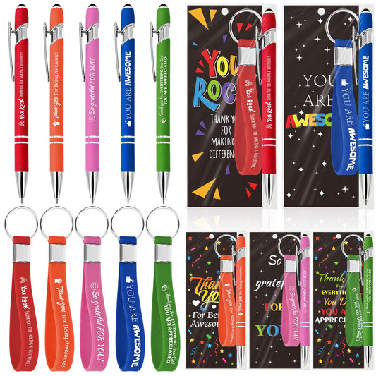 50 Sets/150 Pcs Employee Appreciation Gifts in Bulk, Including Silicone Key Chains, Pens with Stylus Cap, Bookmarks, Team Thank You Gifts Inspirational Motivational Teachers Nurses Staff Coworkers