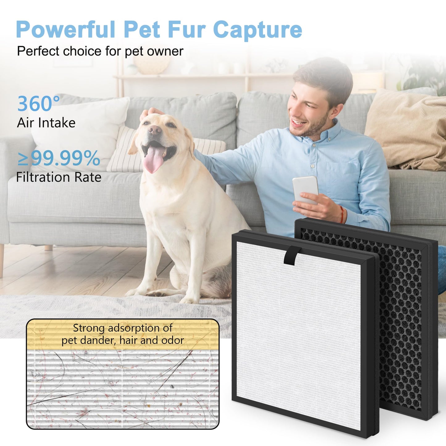 AP303 AP304 Replacement Filters, Compatible with DAYETTE ＆ FRESHDEW Air Purifier AP303/AP304, H14 HEPA Filter with Activated Carbon, 4 Pack (Original Filter)