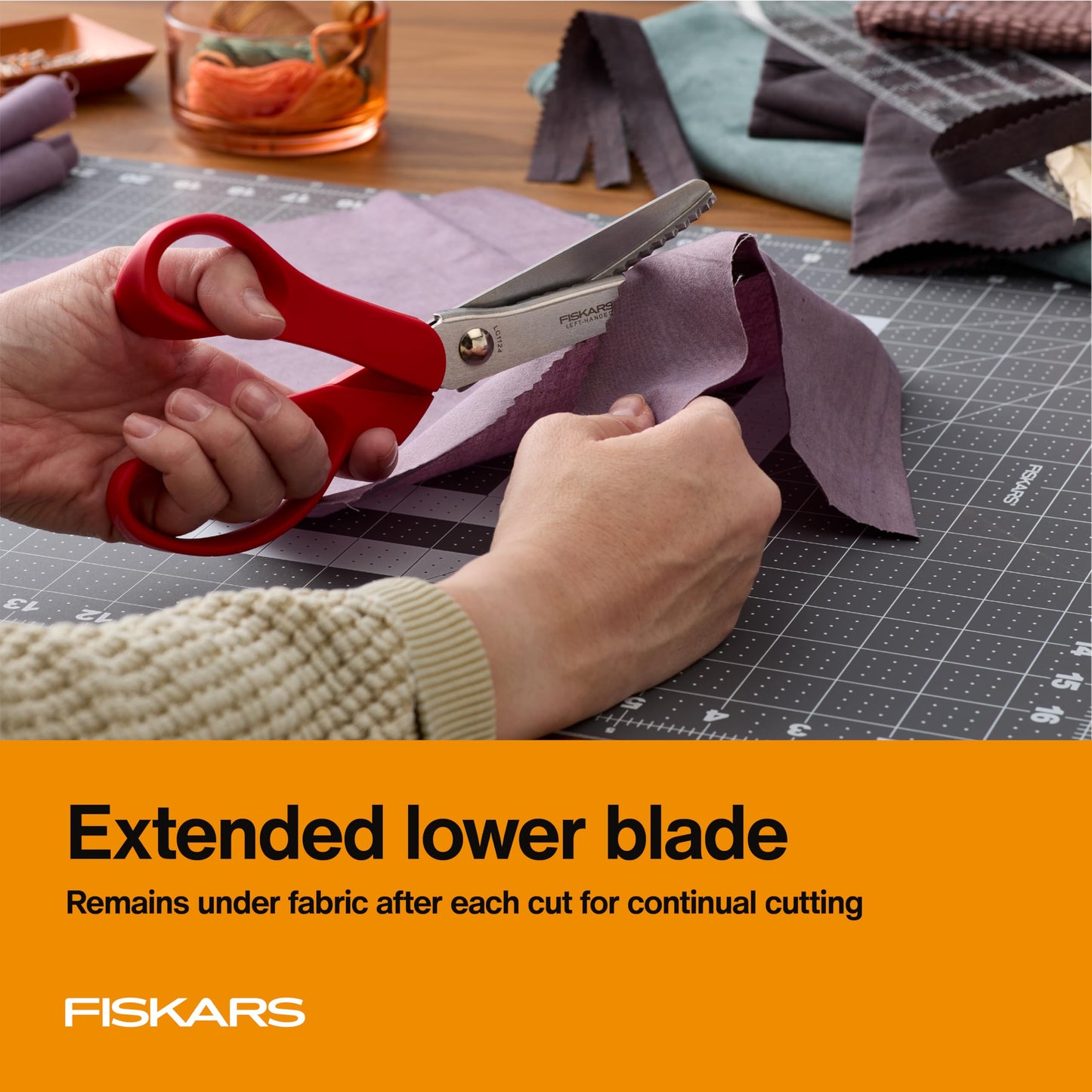 Fiskars 8” Premier Left-Handed Pinking Shears for Fabric Cutting Paper and Crafts, High-grade Stainless Steel Zigzag Blades Prevents Fraying, Ergonomic Contoured Handle for Left-Handed Comfort