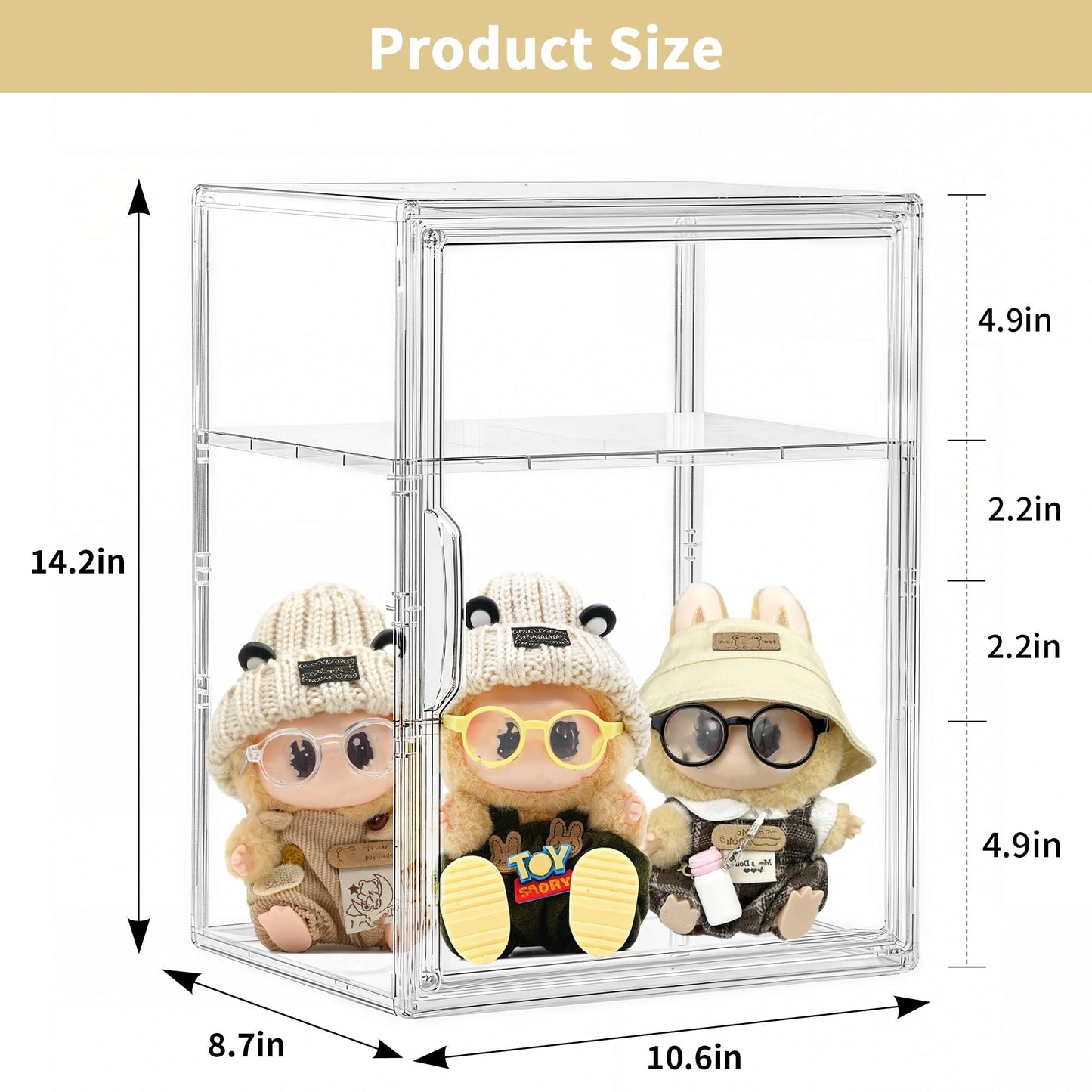 Attelite Acrylic Display Case for Collectibles, Clear Storage Bin with 3 Adjustable Layers, Stackable Storage Box with Magnetic Door for Figures, Home Office,Large,2 Tier Clear Storage Bin,2Pack