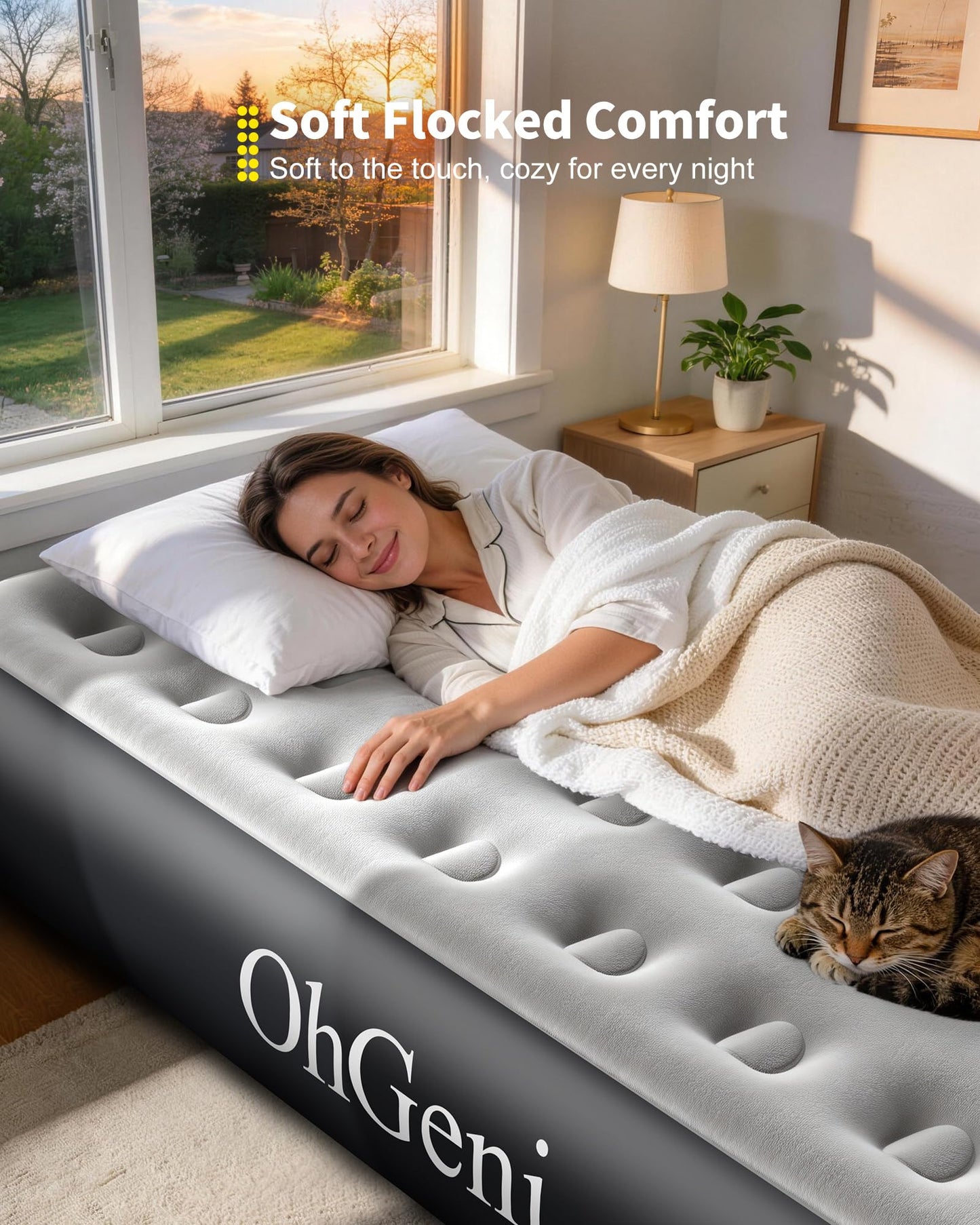 OhGeni Twin Air Mattress with Built in Pump, Camping Air Mattress with External Valve, Family Choice Award Winner, 13" Inflatable Blow up Bed, Portable Foldable Airbed for Home & Outdoor, 300lbs