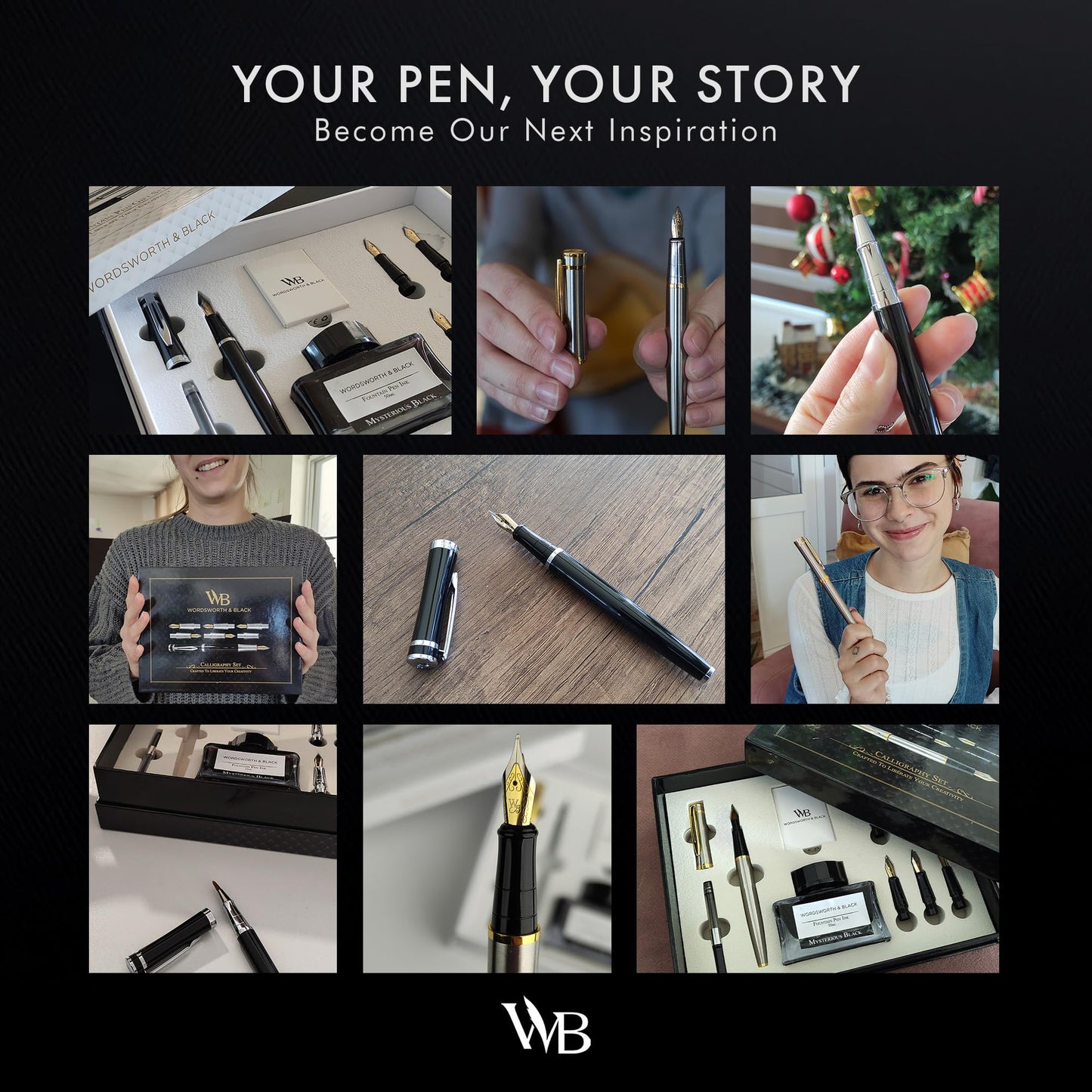 Wordsworth & Black Calligraphy Pen Gift Set, Includes Bottle, 6 Cartridges, Refill Converter, 6 Replacement Nibs, Premium Package, Journaling, Smooth Writing Pens [Green Chrome]