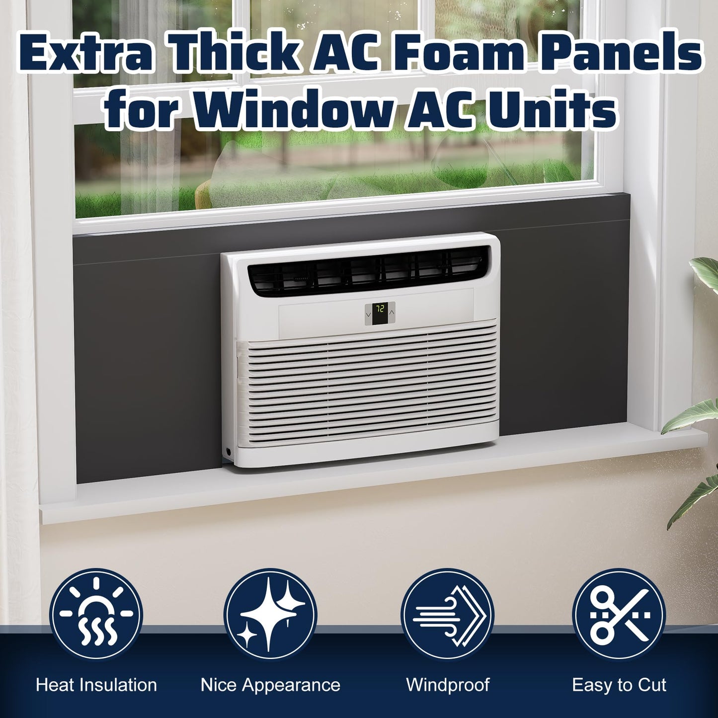 Pearwow 4 Pack Window Air Conditioner Side Panels,17" x 9" x 1" Insulated Foam Panels, Insulation AC Side Surround Panels Kit for Window AC Units,AC Window Seal Kit with Top Seal Strip