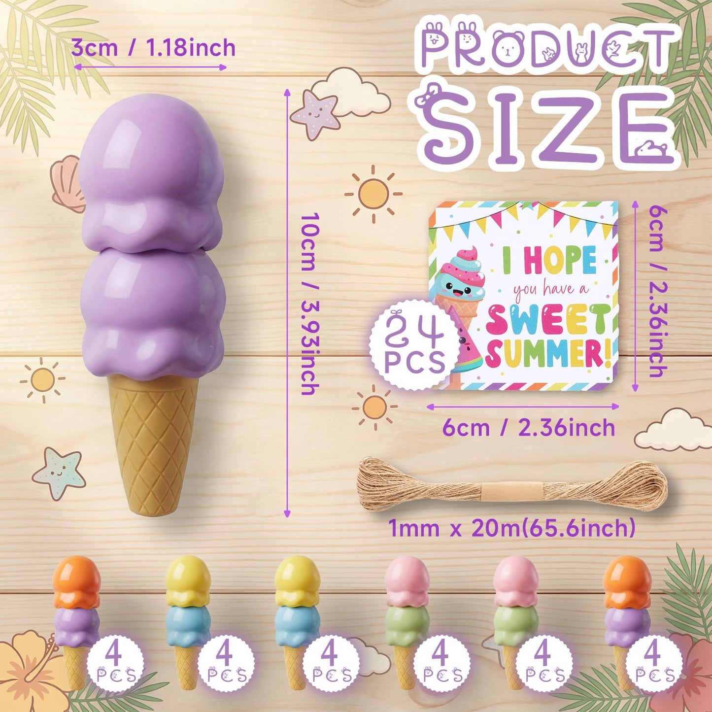 Eaasty 24 Sets End of Year Gifts for Students Bulk Ice Cream Pens with Greeting Cards Summer Gifts from Teacher for Party Favor Supplies Classroom Rewards Birthday Exchange Prizes (Highlighter)