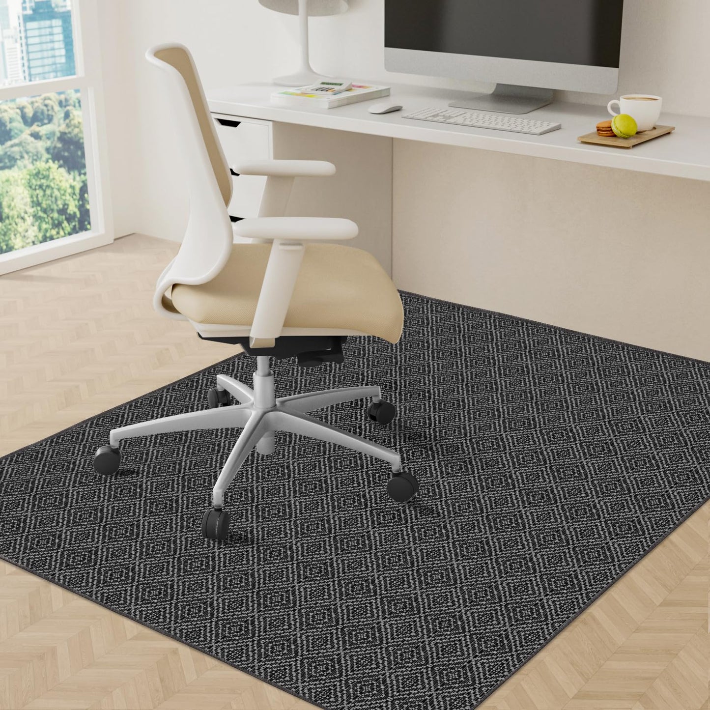 KMAT Office Chair Mat, 46x60in Heavy Duty Hardwood/Tile Floor Protector, Floor Mat Computer Desk Mat for Rolling Chairs, Work, Study, Office, Black