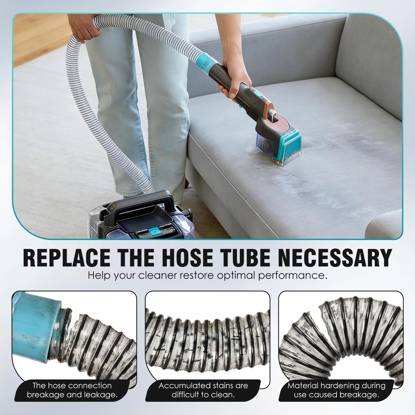 Vacuum Hose Replacement Parts Compatible with Shark StainStriker Portable Carpet Cleaner PX201, PX251, PX202, PX221, PX221BRN, PX202BRN, 59" Carpet Cleaner Hose Vacuum Parts & Handle Attachment