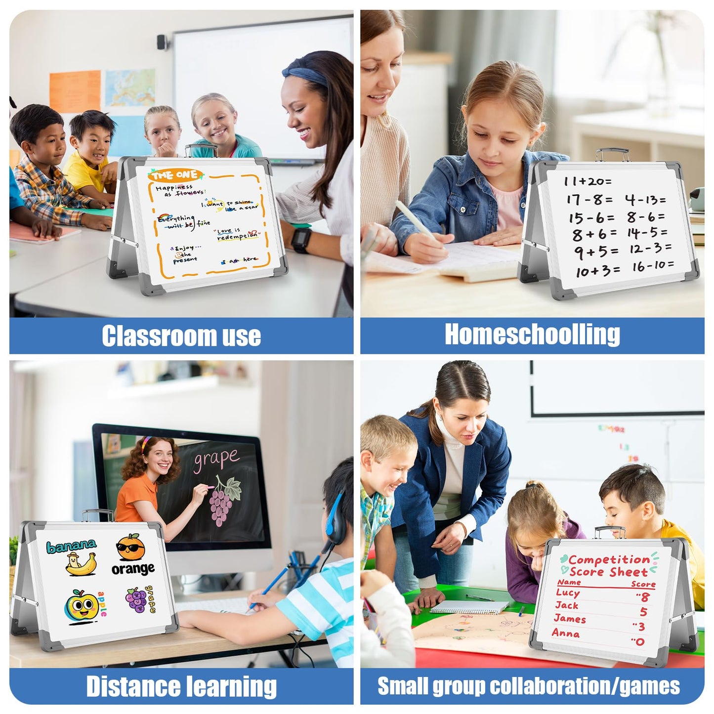 White Board Dry Erase 24" x 18", Magnetic Portable Foldable Whiteboard Double Sided Desktop Dry Erase Board Easel on Table Top with Holder for Classroom, Office, Homeschooling, School Supplies