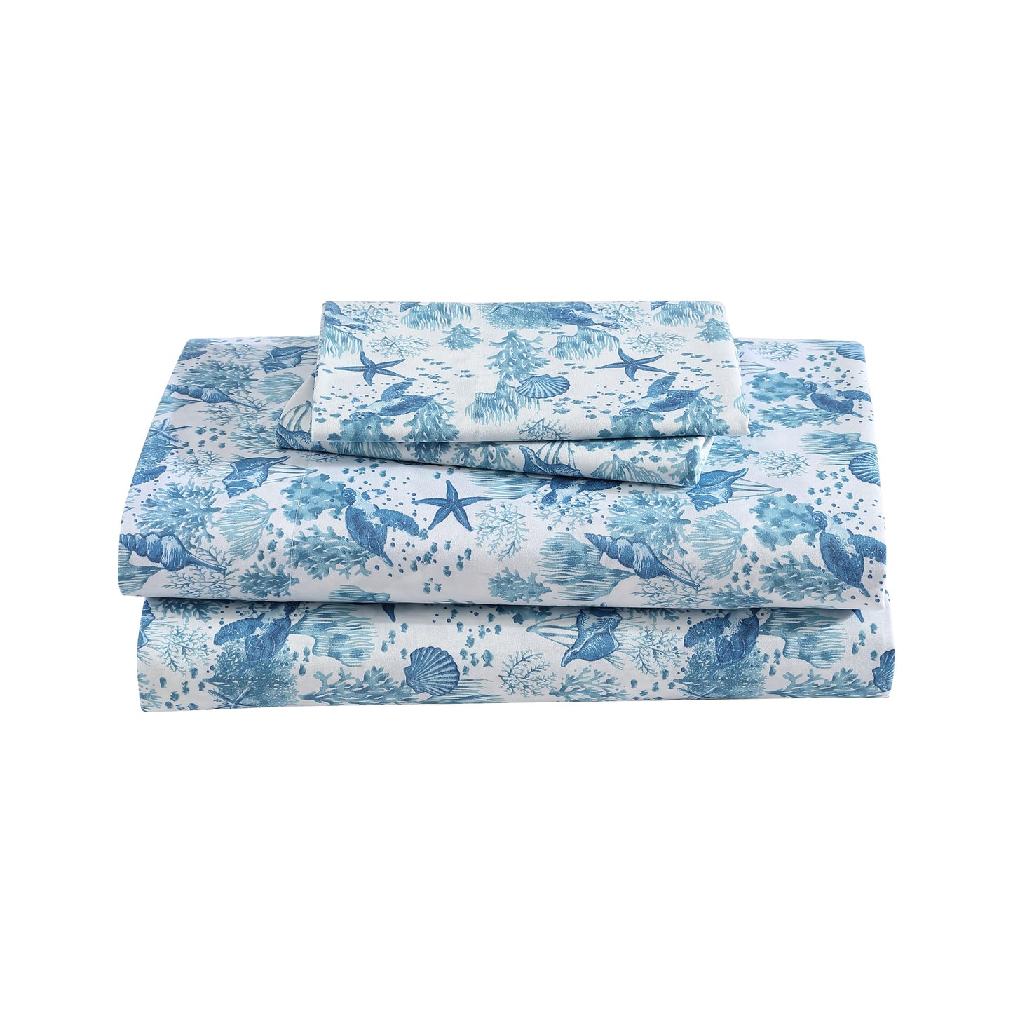 Beatrice Home Fashions Coastal Print Microfiber Sheet Set, Soft, Comfy, 12" Deep Pockets, Queen, Nautical Turtles