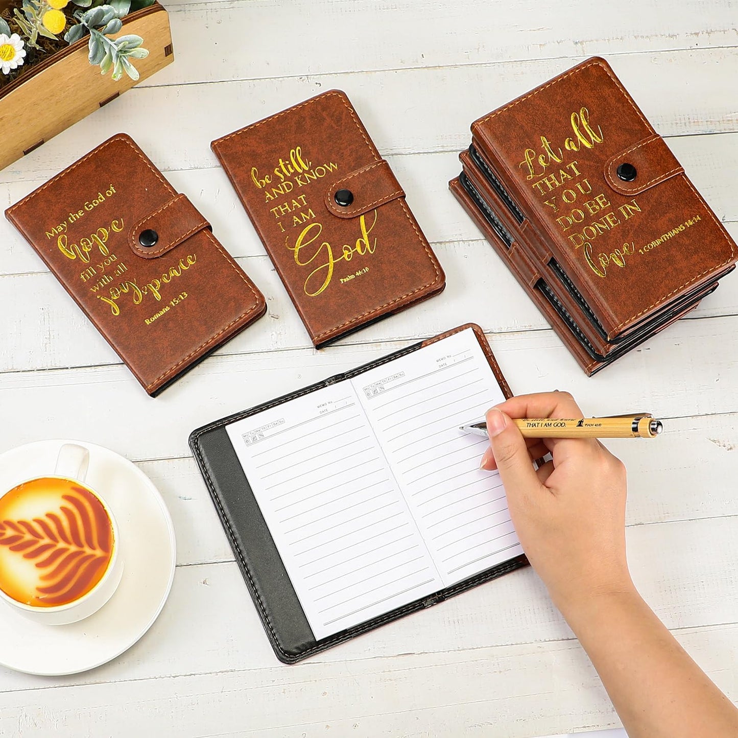 Spakon 24 Sets Christian Father's Day Bulk Gift Prayer Journal Leather Bible Study Notebook Verse Ballpoint Pen Religious Scripture Notepad for Graduates Church Clergy Gift Sunday School