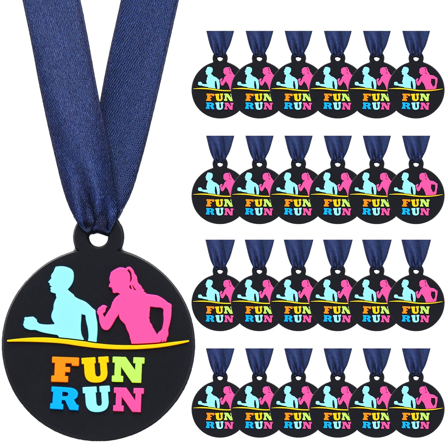 Amazingspark 120 Pcs Fun Run Award Medals, 2 Inch Rubber Medals Bulk Winner Encourage Team Participation for Kids Adults Trophy Award Prize Gift Competitions Graduation Party