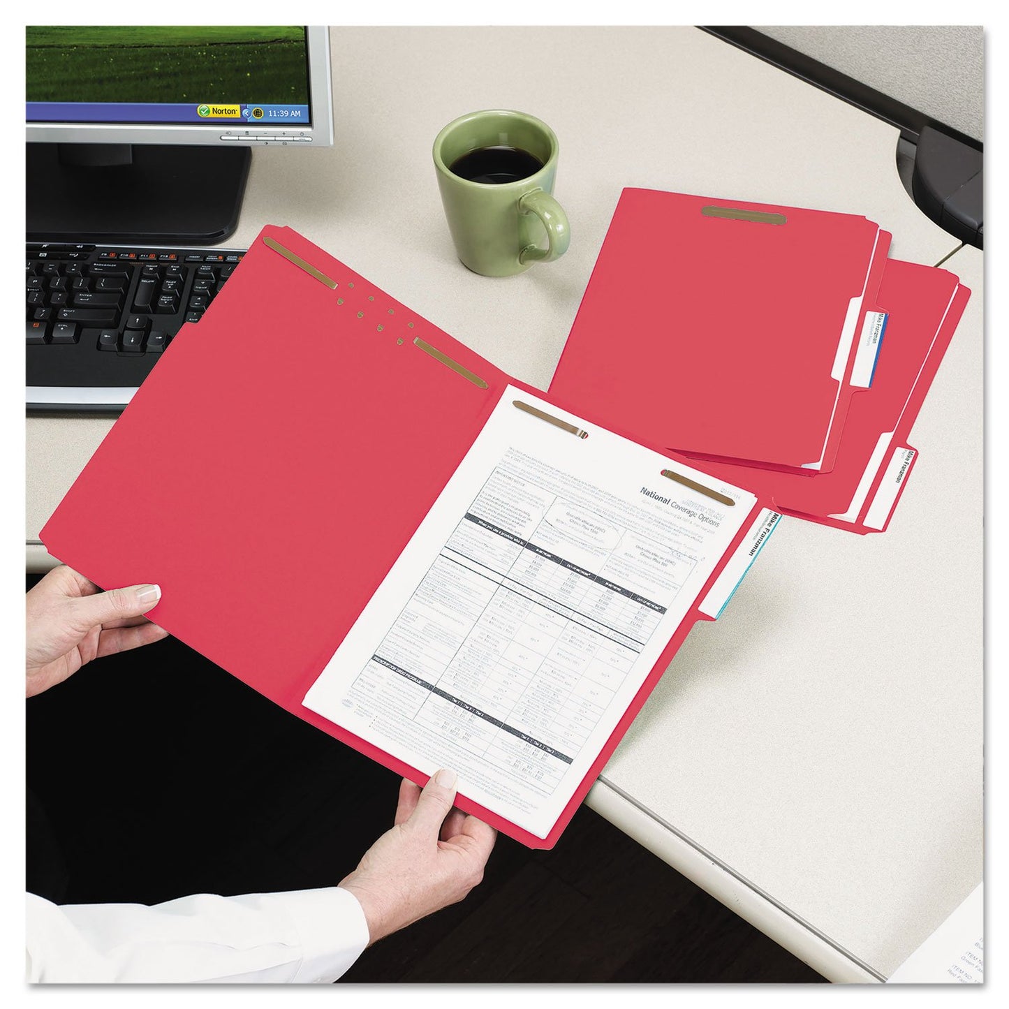 Smead Fastener File Folders, Reinforced 1/3-Cut Tabs, 2 Fasteners, Letter Size, Red, 50 per Box (12740)