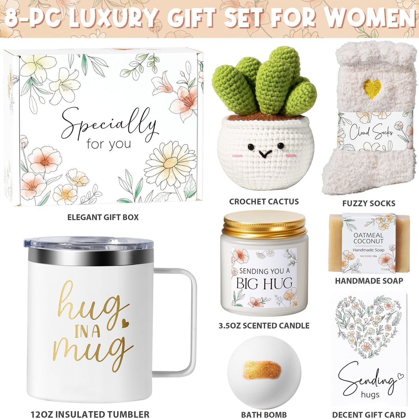 Self Care Get Well Soon Gifts Basket for Women, Birthday Gifts for Women Spa Care Package, Thinking of You Inspirational Sympathy Gift Basket, Unique Christmas Gift Set for Mom Her Grandma Sister Wife