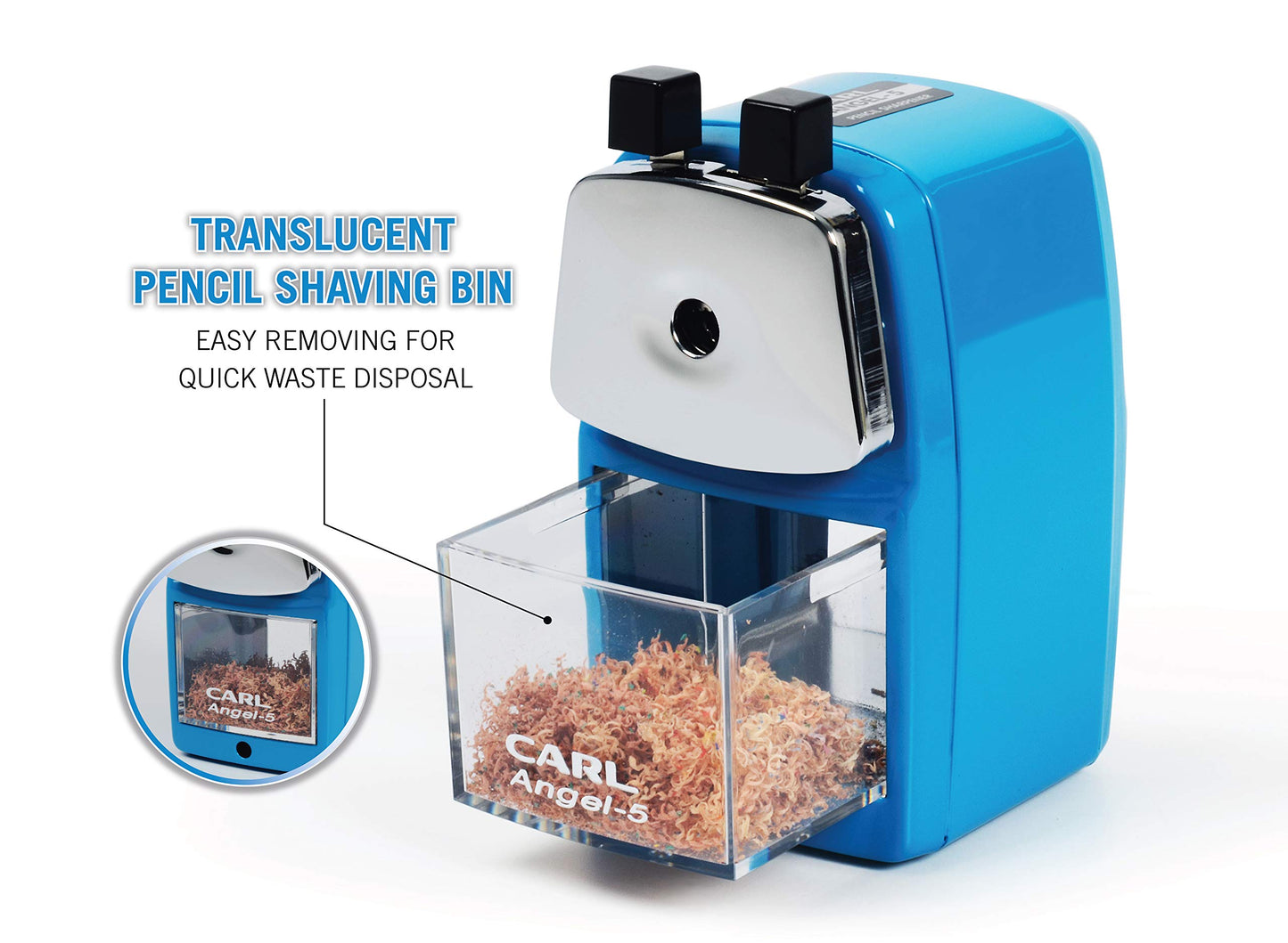 Carl Angel-5 (Black) Heavy-Duty Artist & Teacher Pencil Sharpener – Precision Manual Crank with Auto-Stop, Colored Pencil Compatible, Quiet Operation, Durable Japanese Design.