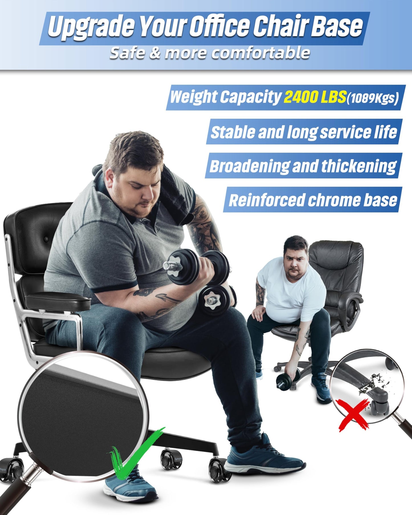 Mastery Mart 28'' Metal Office Chair Base Replacement with 5 Wheels, Heavy-Duty Reinforced Base for Managerial & Executive Chairs, Gaming Wide Chair Legs Computer Desk Chair Base, Black