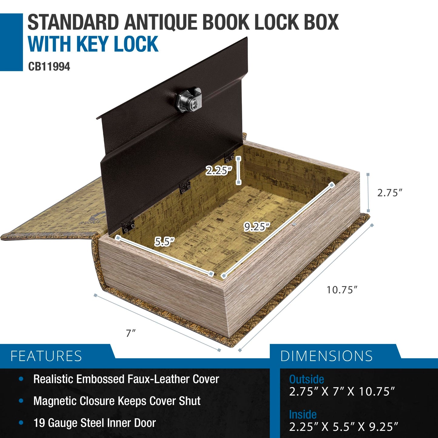 Barska Antique Map Book Safe with Key Lock – Hidden Diversion Lock Box with Magnetic Closure – Concealed Steel Compartment for Cash, Jewelry, Valuables – Home or Office Security Hidden Book Safe