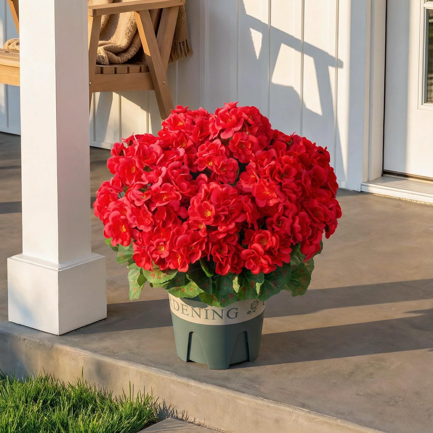 Geraniums Artificial Flowers for Outdoors, 2 Pack Potted Plants Red Faux Geraniums Bush Artificial Topiaries Realistic UV Resistant Fake Flowers Plants for Planters Outside Gardens Front Door Indoor