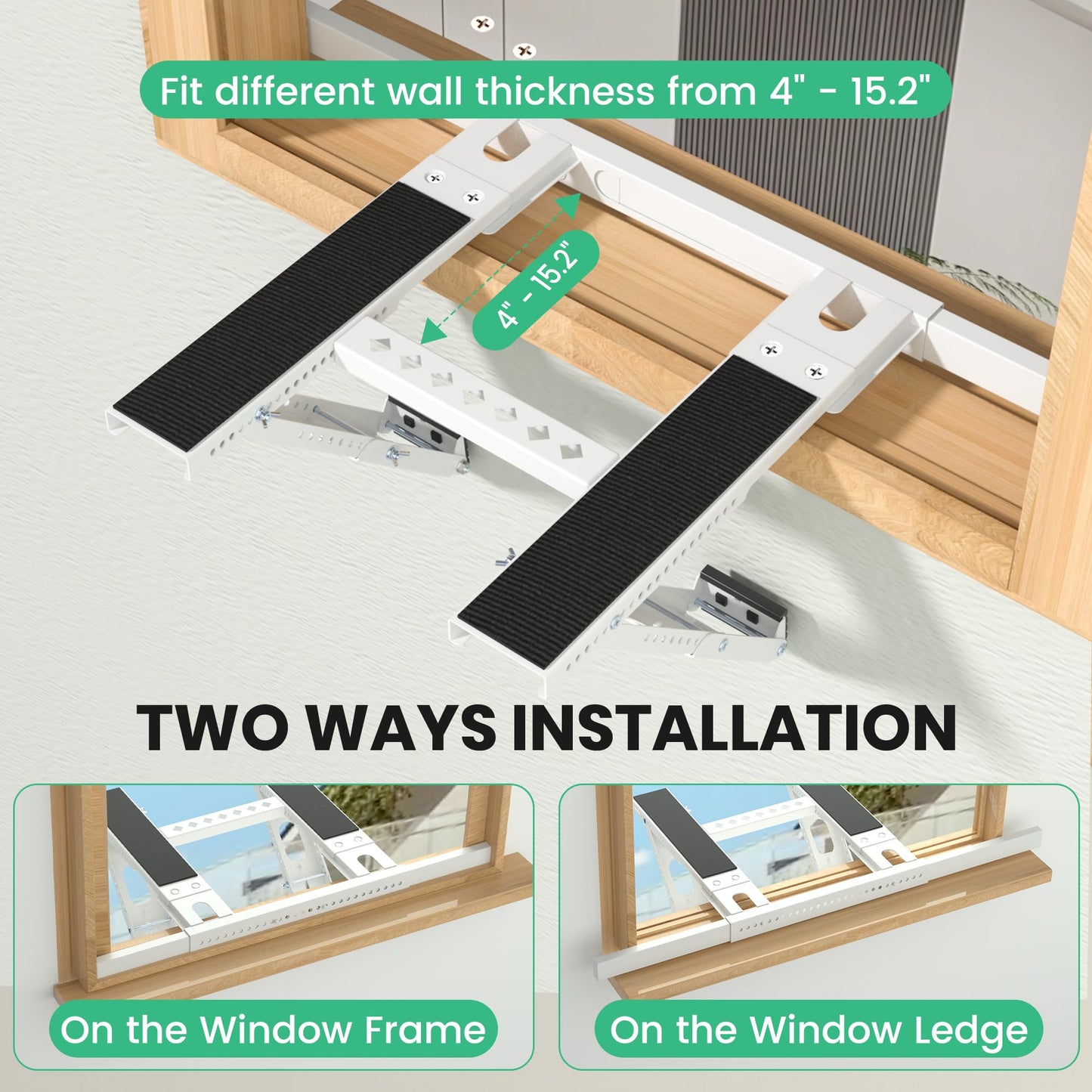 Air Conditioner Support Bracket No Drill: Heavy Duty 350lbs, Adjustable Width 31.5"-41.7", Drilless AC Support Bracket for Single/Double Hung Windows, Fits 5000-24000 BTU AC Units