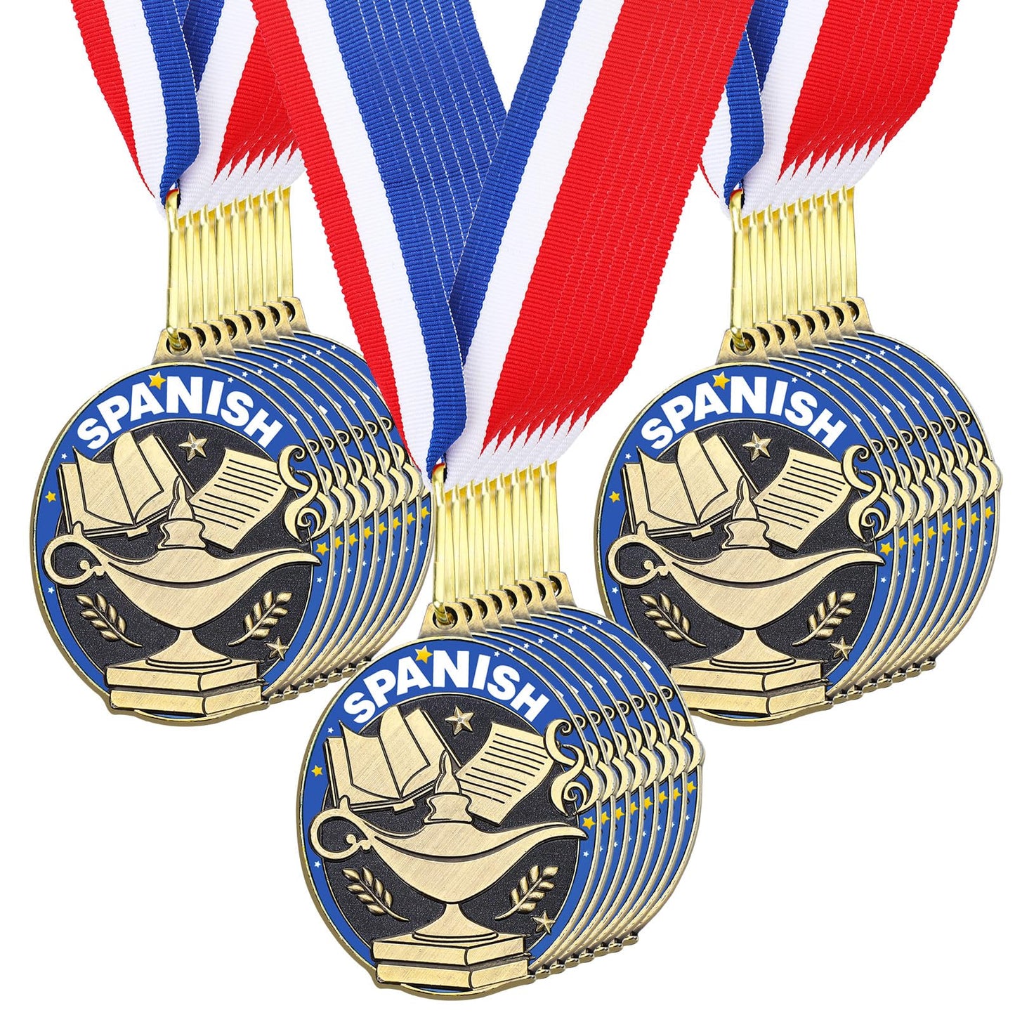 Liliaafar 36 Pcs Spanish Honor Education Academic Award Medals Bulk with Neck Ribbons Gold Trophy Prize Gift for Competition Graduation Ceremony(Spanish Education Academic Award)