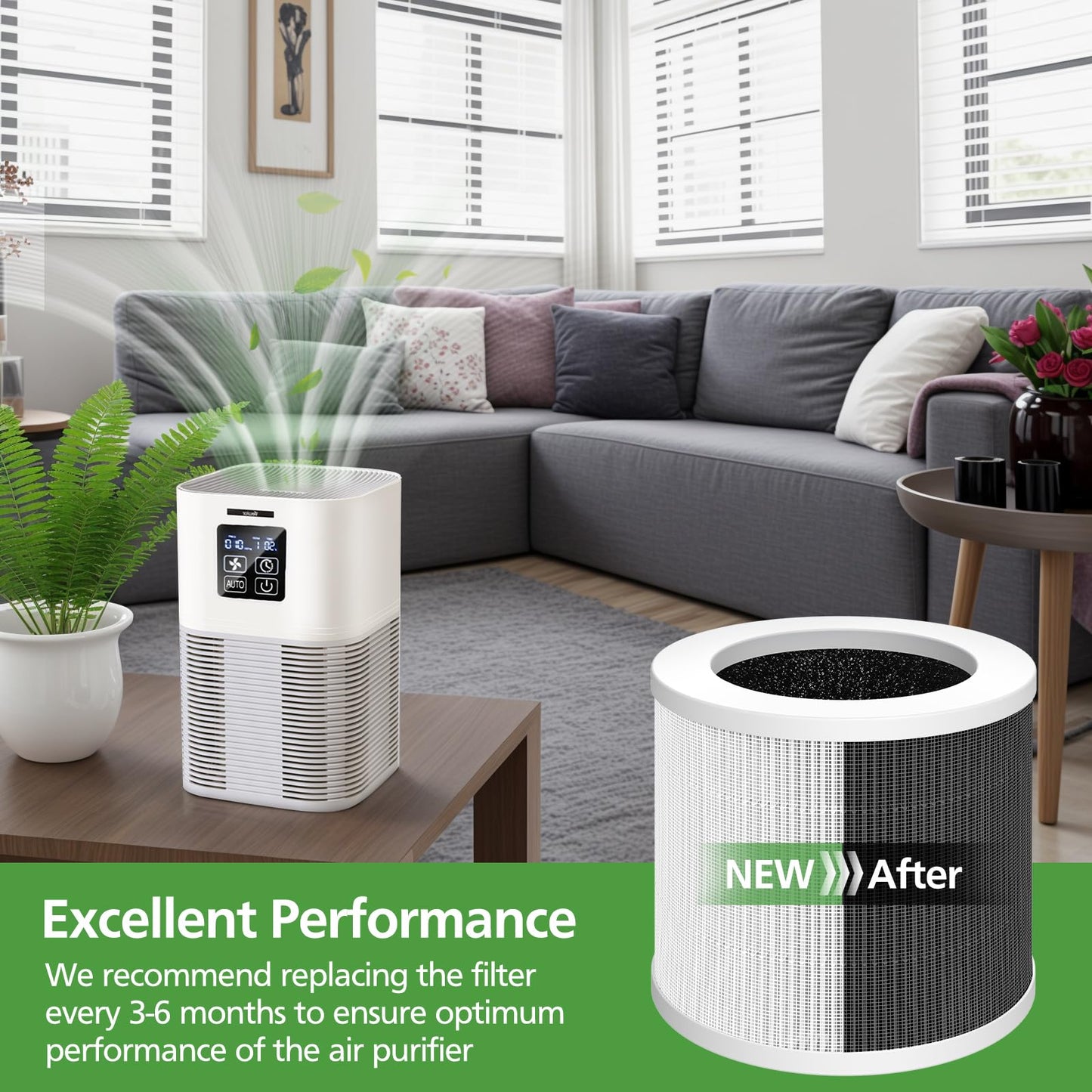 4 Pack A1 Replacement Filter Compatible with VEWIOR Air Purifier HQSC-50, HQKJ-80, AMEIFU AP01W, KOIOS HQKJ-50 Air Pur ifier, 3-in-1 HEPA Air Cleaner Filter