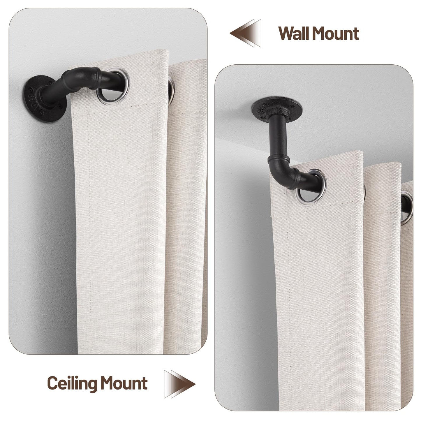 Zeerobee Curtain Rods for Windows 120 to 240, 1 Inch Industrial Wrap Around Black Curtain Rod, Indoor/Outdoor Room Divider Adjustable Drapery Pole, 120"-240"