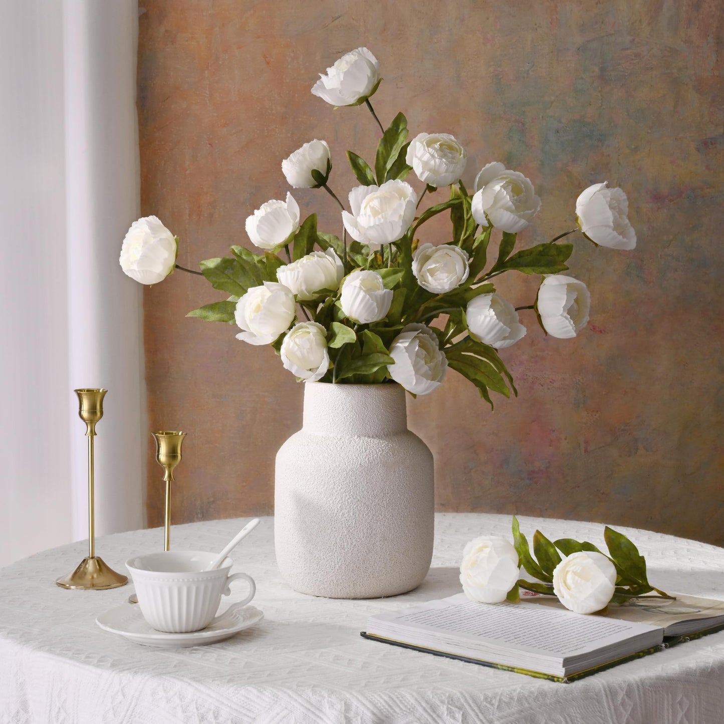 Waipfaru 12 Pcs Faux Peonies Artificial Flowers for Vase, 27" Fake Silk Peonies Flowers for Wedding, Vase Filler White Flowers for DIY Bouquets Centerpieces Bridal Shower Office Decor