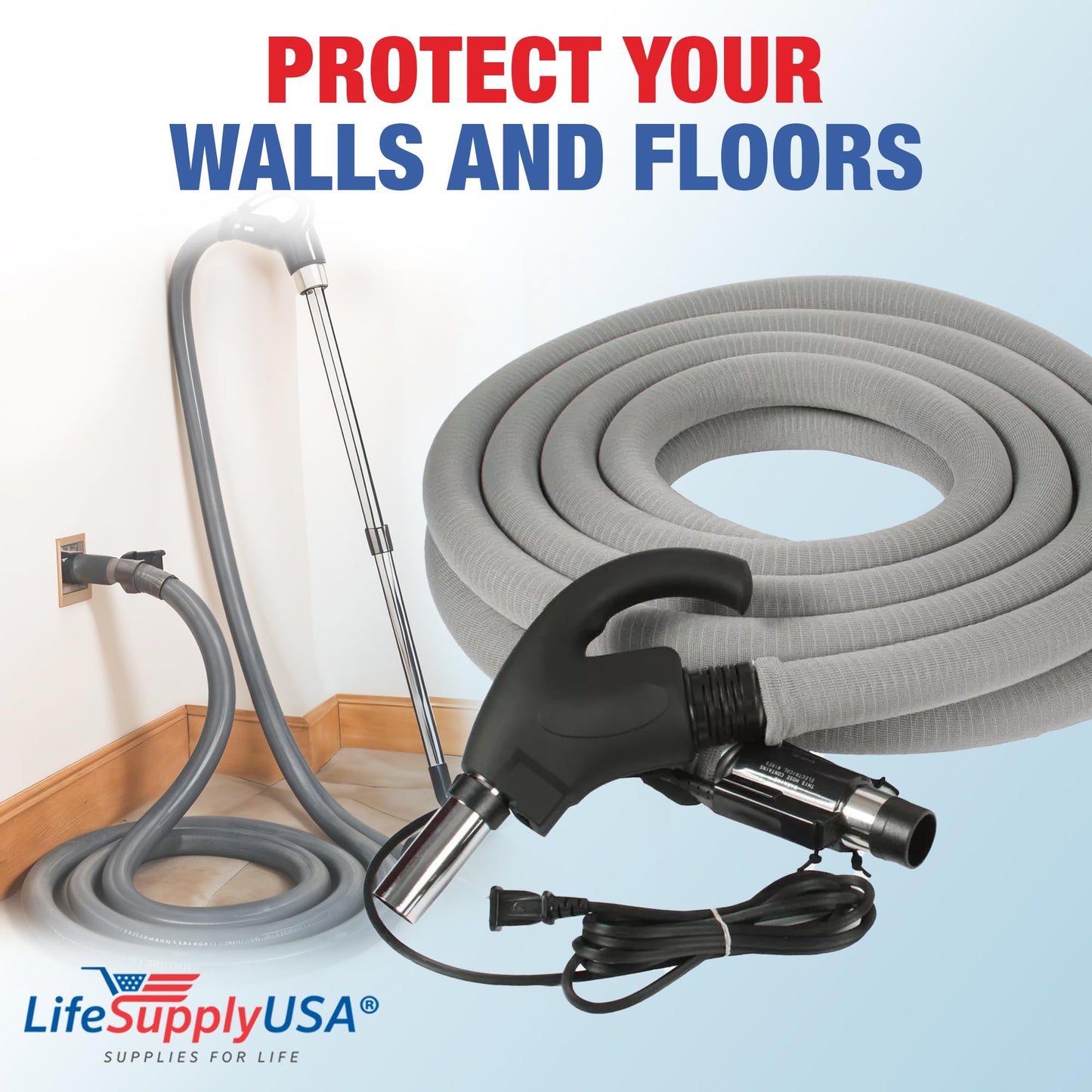 35ft Washable Knitted Hose Sock Cover Replacement for Central Vacuum Cleaner with Application Tube - Protects Walls, Floors, & Furniture by LifeSupplyUSA